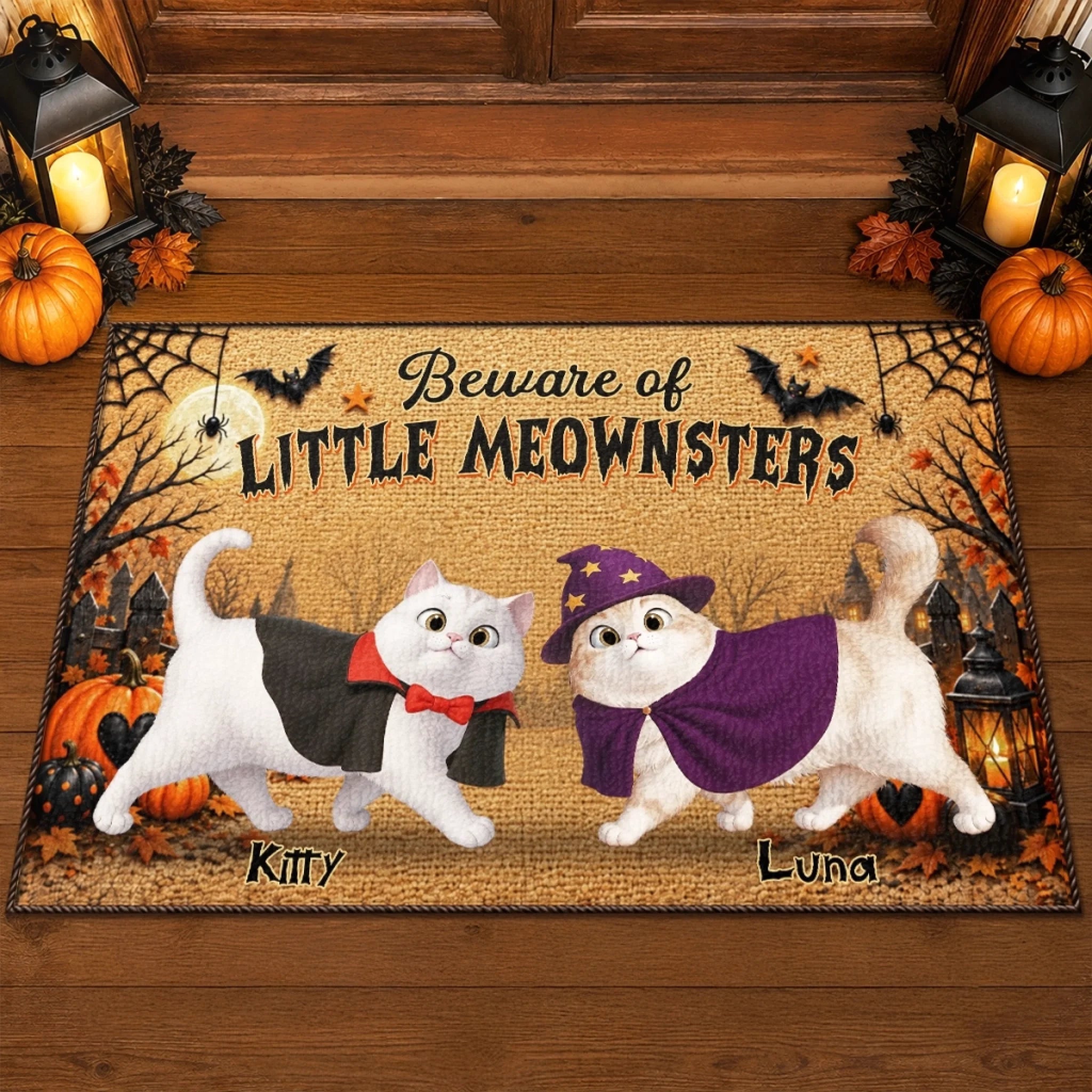 Personalized Cat Lover Doormat, Custom Pawsitively Spooky Home Decor Mat, Birthday Gift for Cat Mom Dad