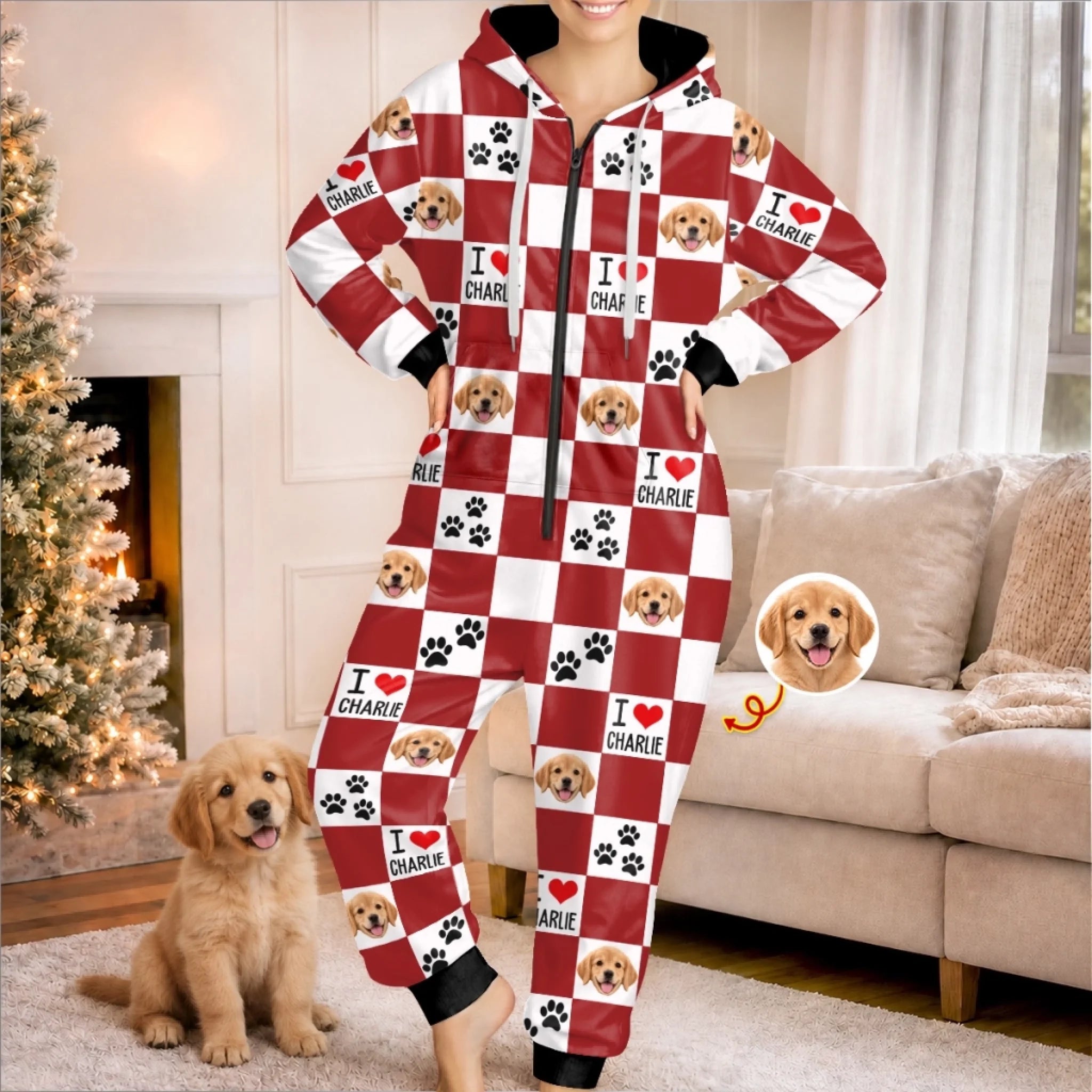 Custom Photo Onesie Pajamas - Personalized Pet Lover Christmas Birthday Gift for Dog Moms, Dads and Cat Owners
