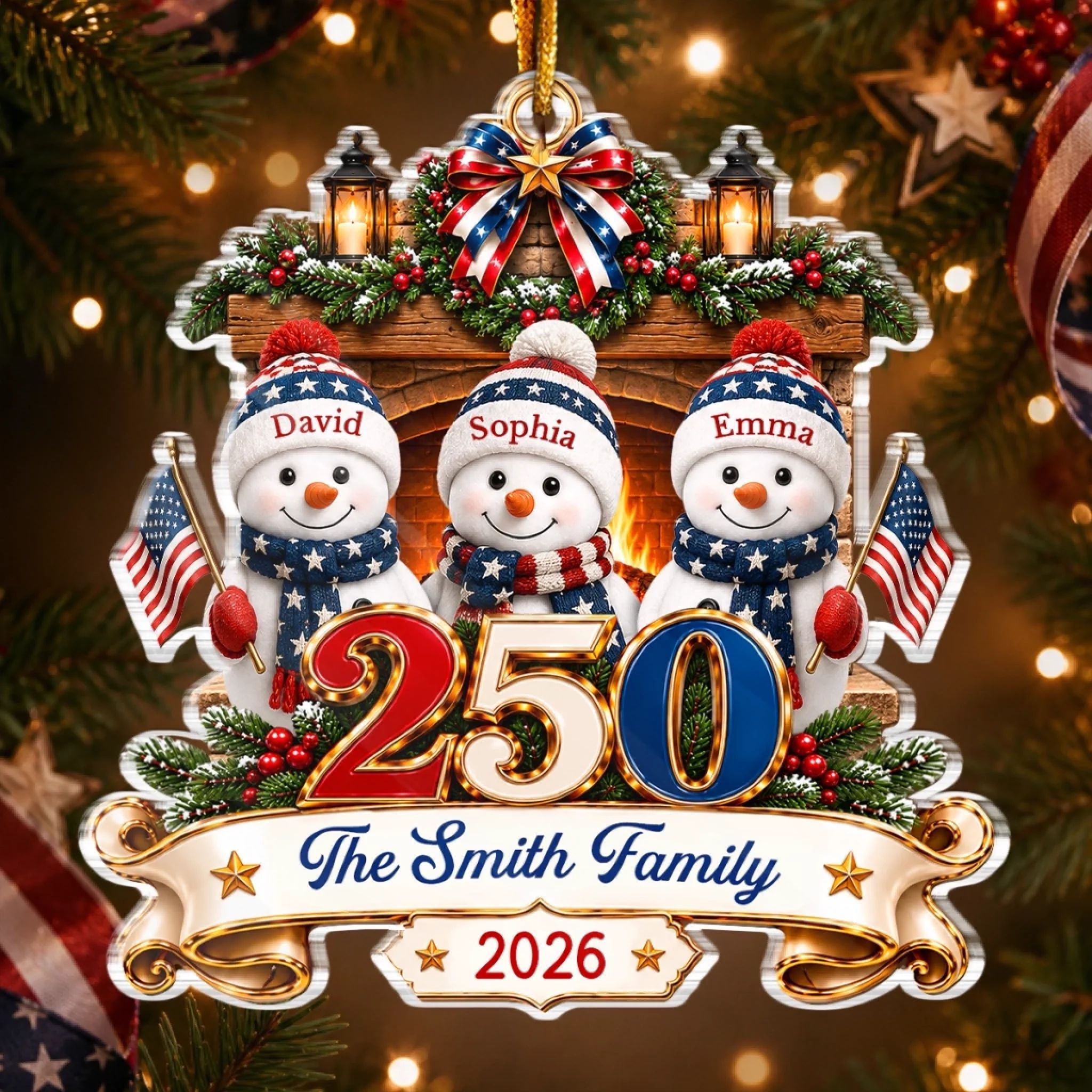 Personalized Acrylic America 250th Anniversary Christmas Ornament Gift for Mom Dad Family