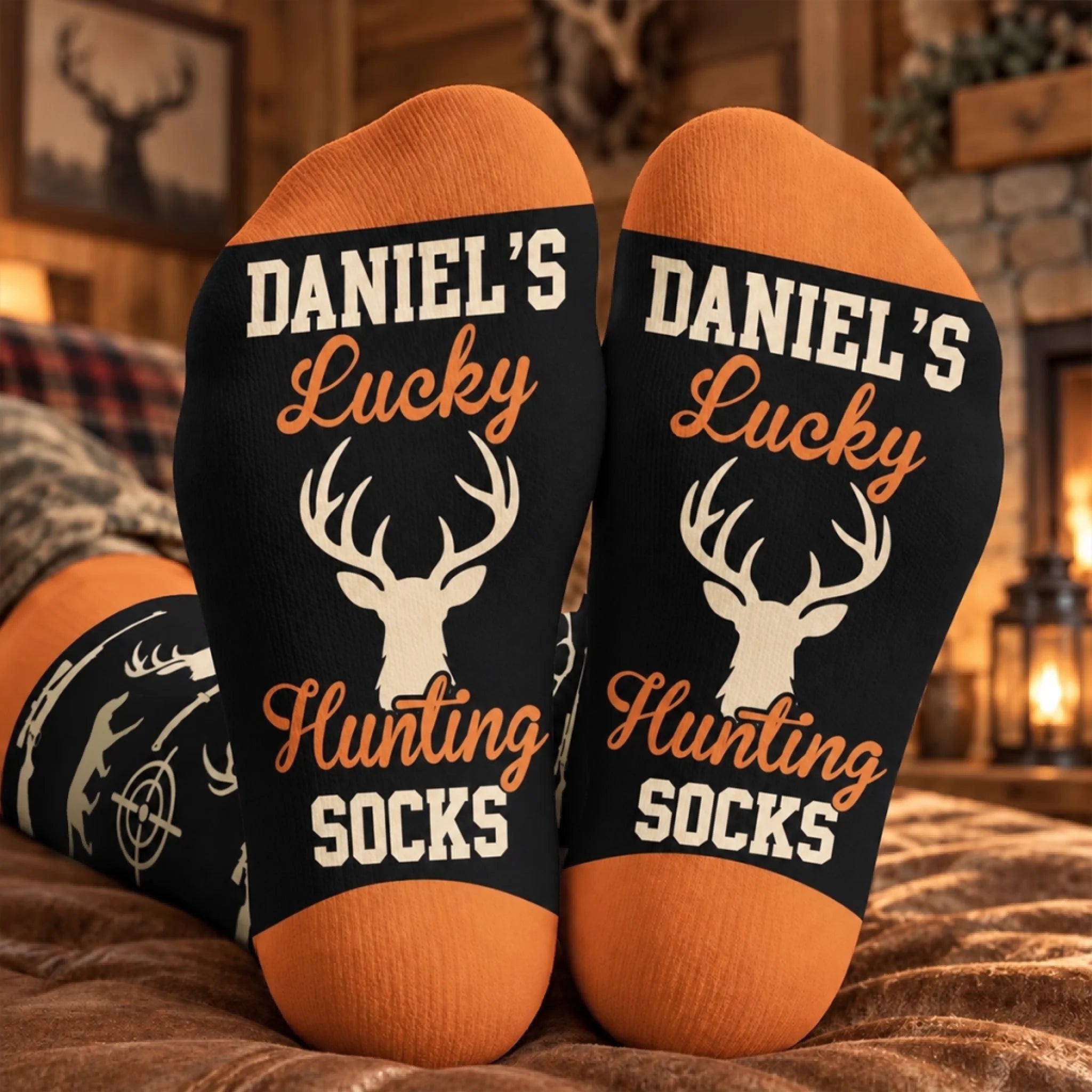 Custom Crew Socks - Personalized Hunting Birthday Gift for Hunters, Dad, Husband, Son or Grandpa
