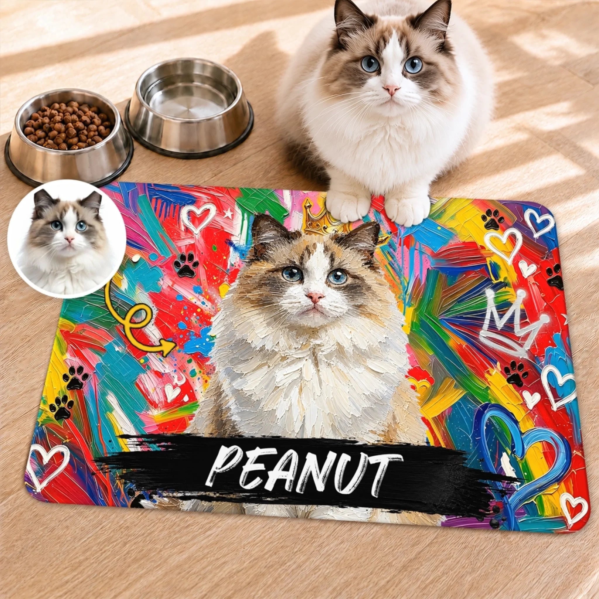 Custom Photo Pet Feeding Mat, Personalized Dog or Cat Birthday Gift for Pet Moms and Dads