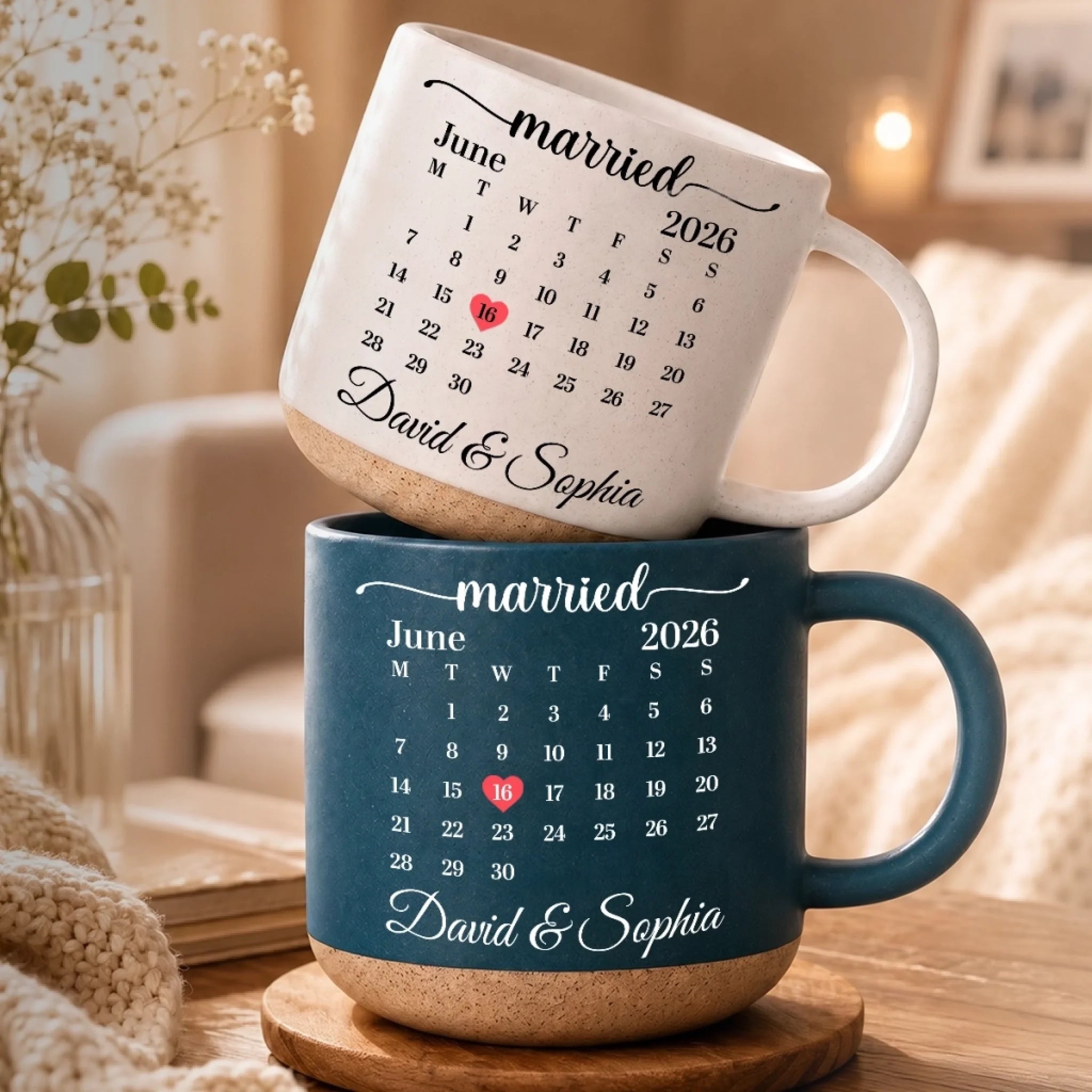 Custom First Christmas Pottery Mug, Personalized Special Date Wedding Anniversary Gift for Husband Wife