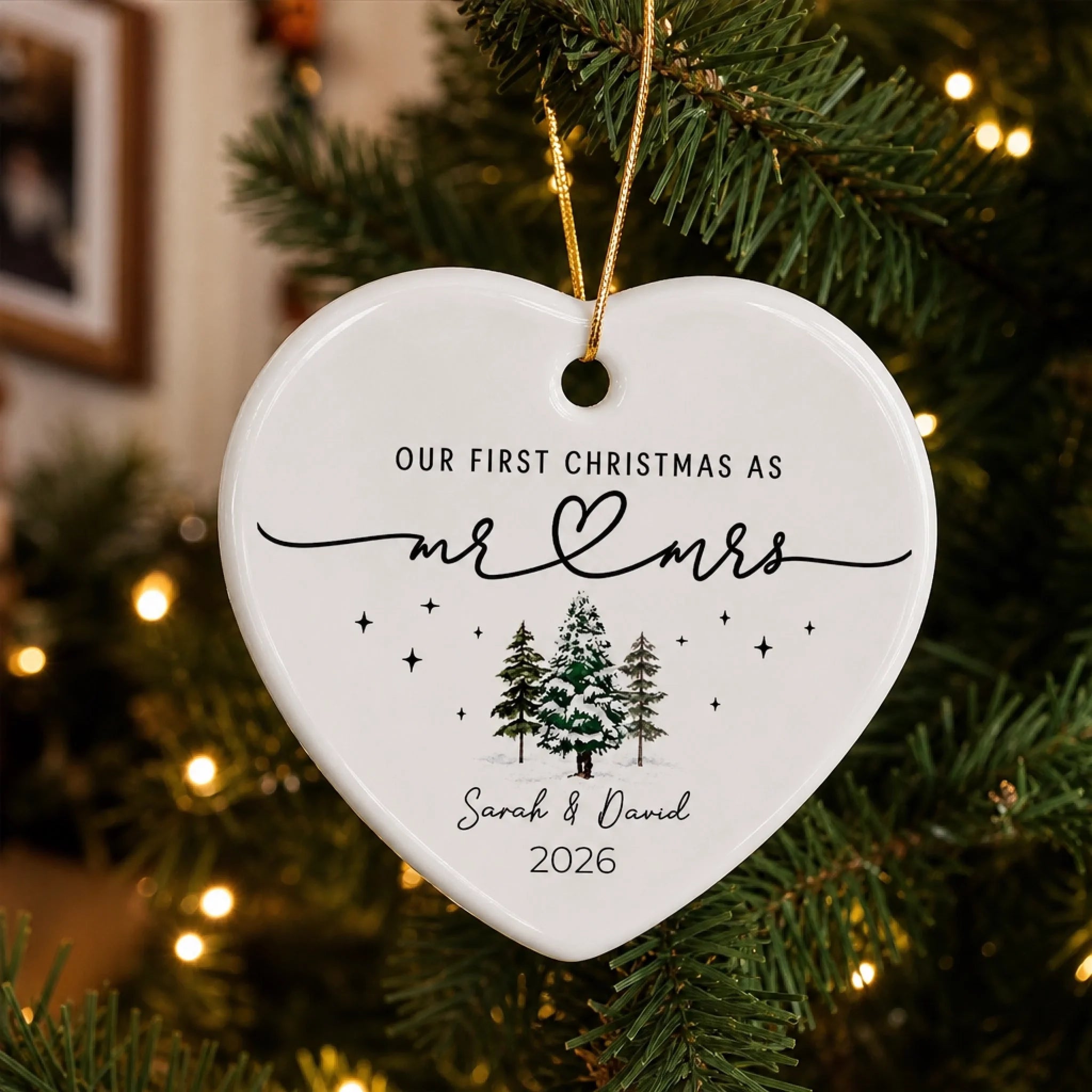 Custom Mr and Mrs Ceramic Ornament Personalized Christmas Keepsake Gift for Husband and Wife