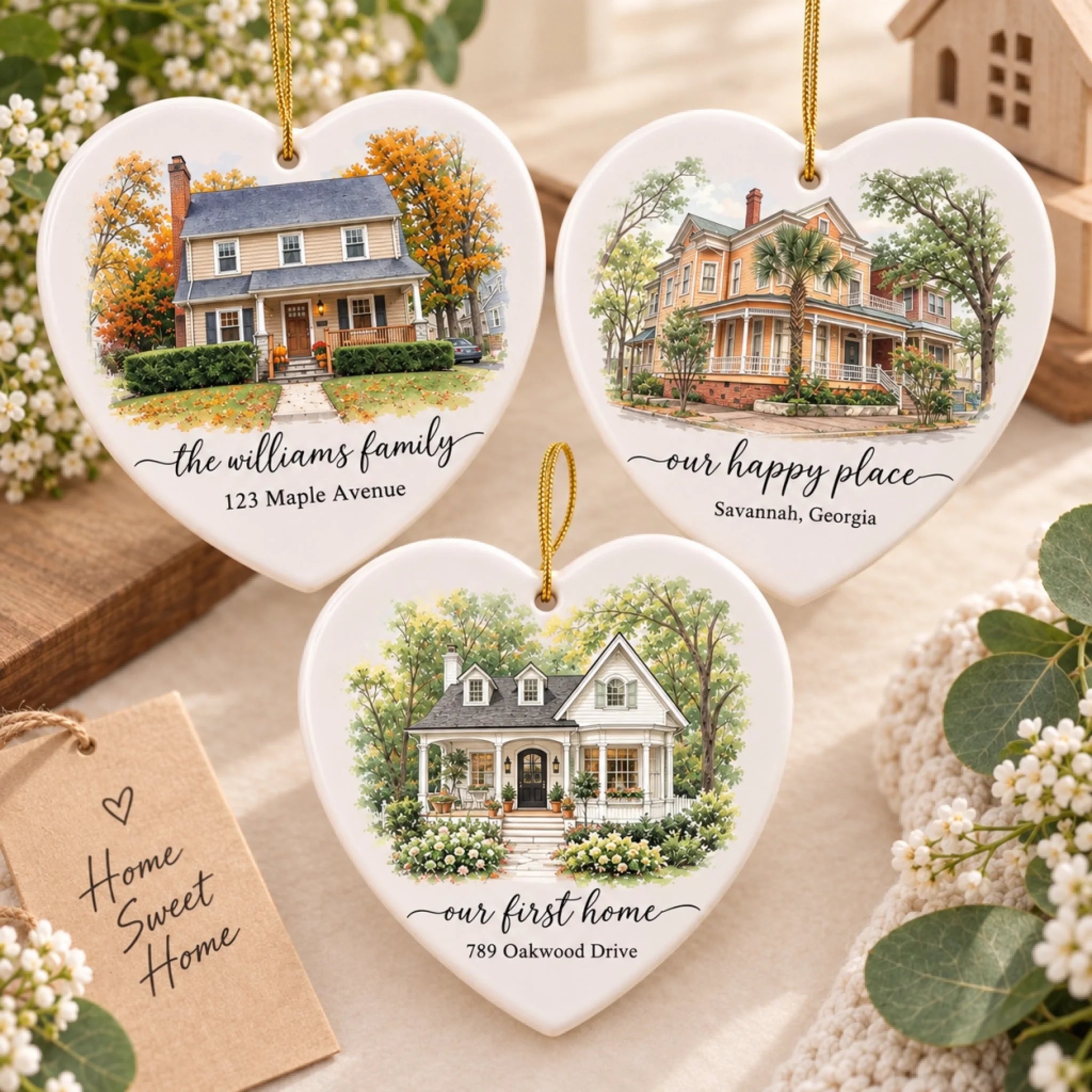 Custom New Home Ceramic Ornament Personalized Anniversary Christmas Gift for Newlyweds Husband and Wife