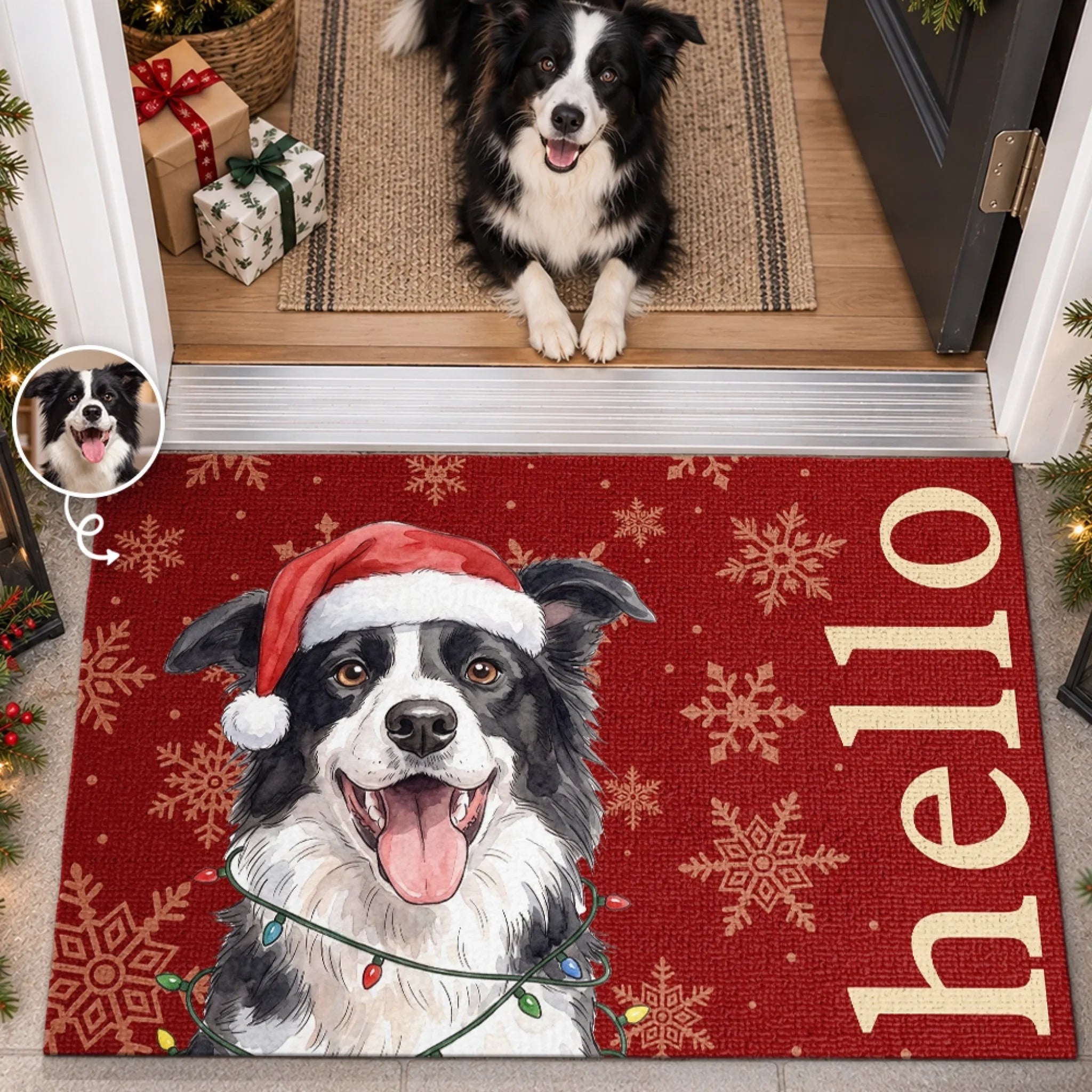 Custom Photo Christmas Doormat Personalized Home Decor Gift for Dog Moms Dads Cat Owners
