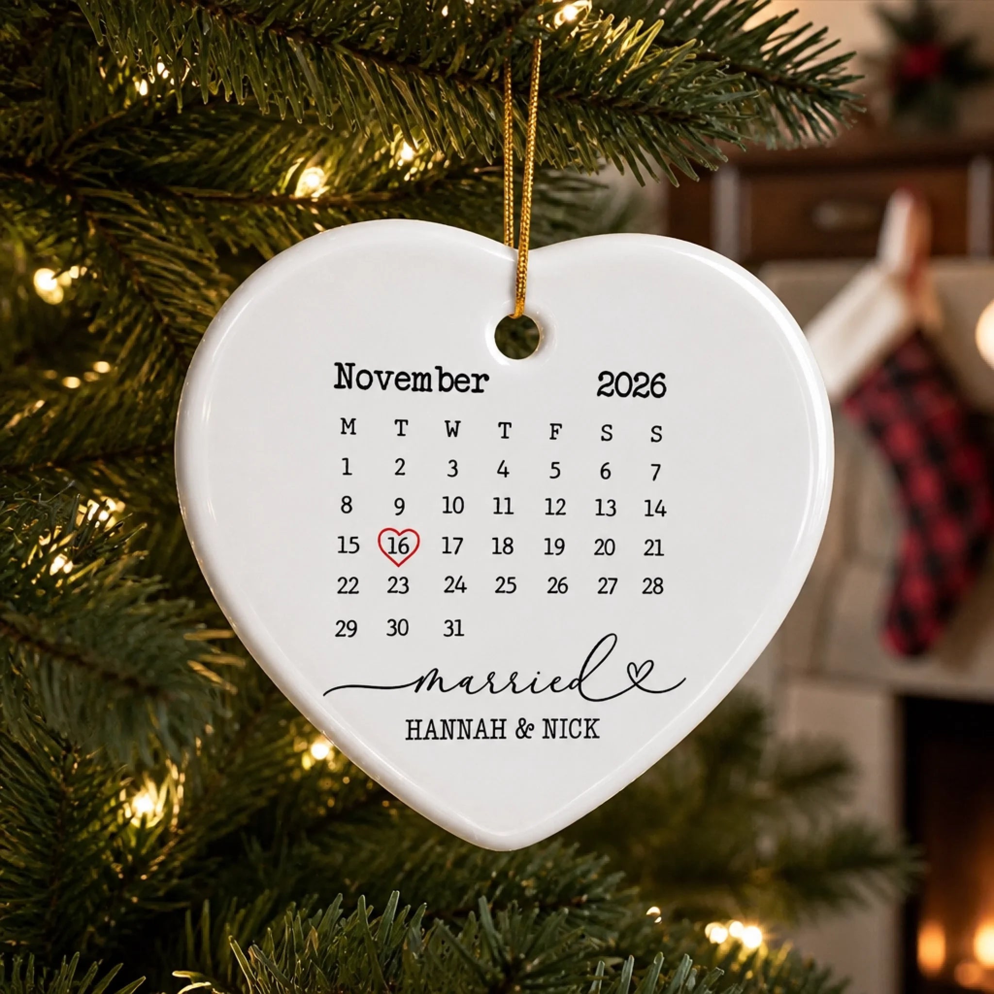 Custom Wedding Date Ceramic Ornament Personalized Calendar First Christmas Married Keepsake Gift for Couple