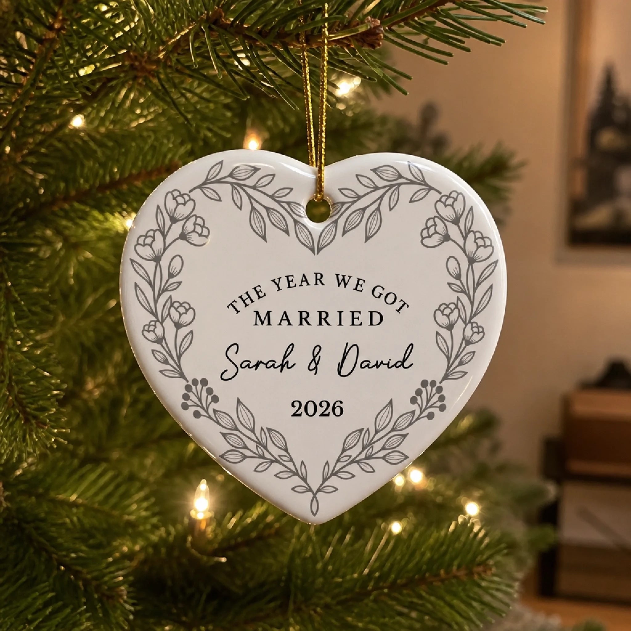 Custom Mr & Mrs Ceramic Ornament Personalized First Christmas Married Keepsake Gift for Couple
