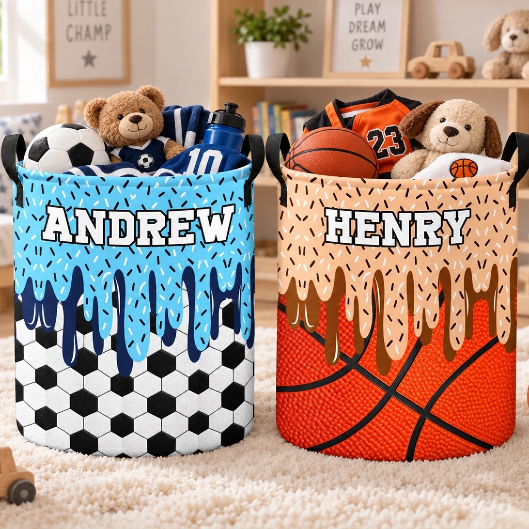Custom Sport Laundry Basket, Personalized Birthday Gift for Sports Fans and Kids, Play Like a Pro