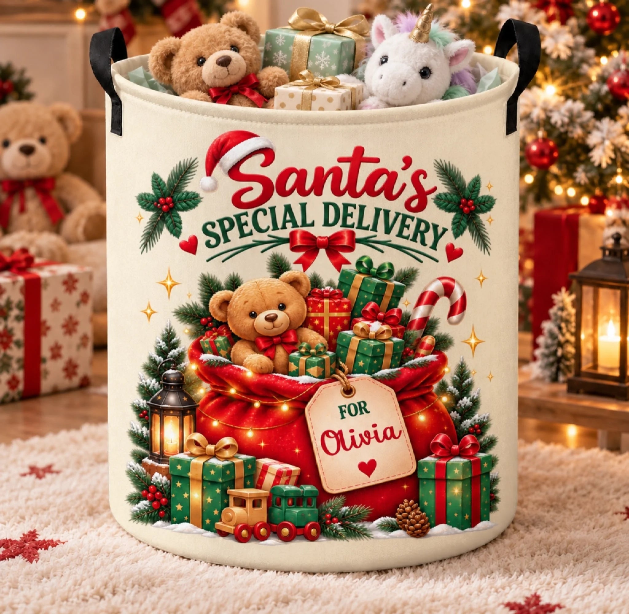 Personalized Laundry Basket for Kids, Santa's Special Delivery Christmas Birthday Gift