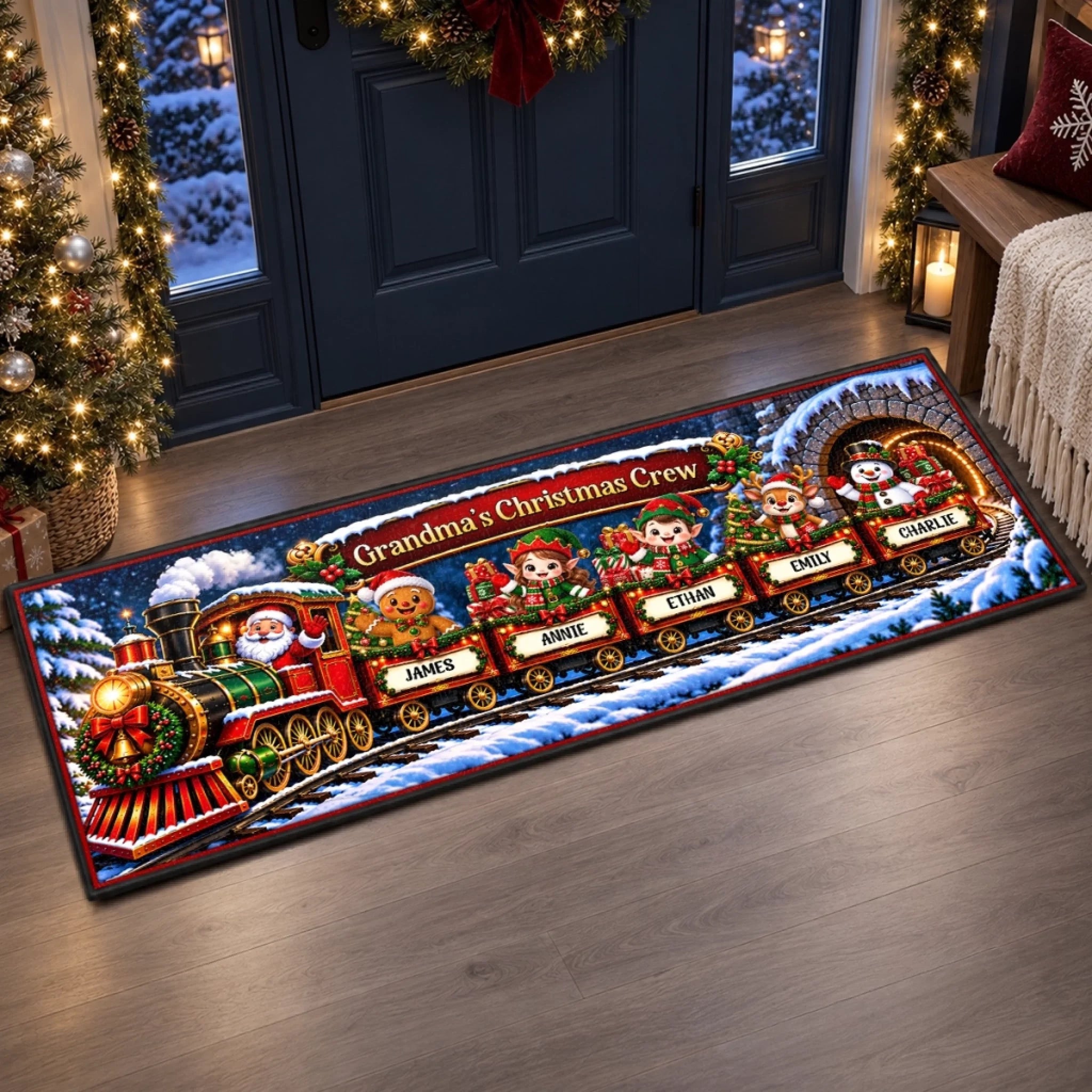 Custom Runner Rug, Personalized Christmas Birthday Gift for Grandma or Grandpa, Little Ones Make The Season Merry