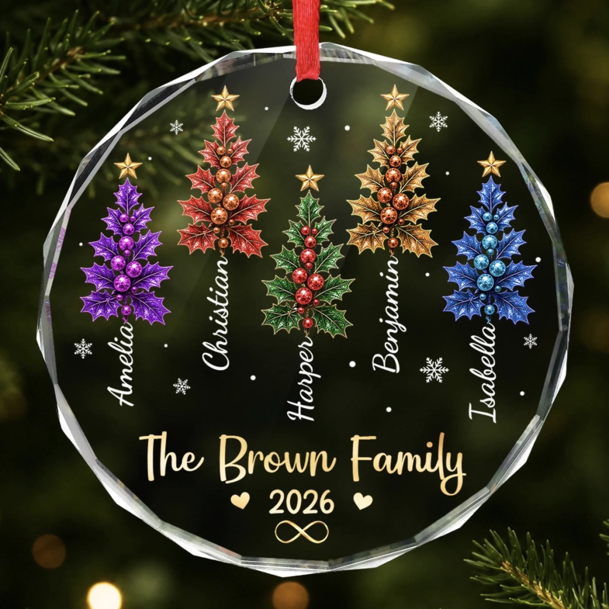 Custom Circle Glass Ornament Personalized Rooted in Love Christmas Birthday Gift for Mom Dad Siblings