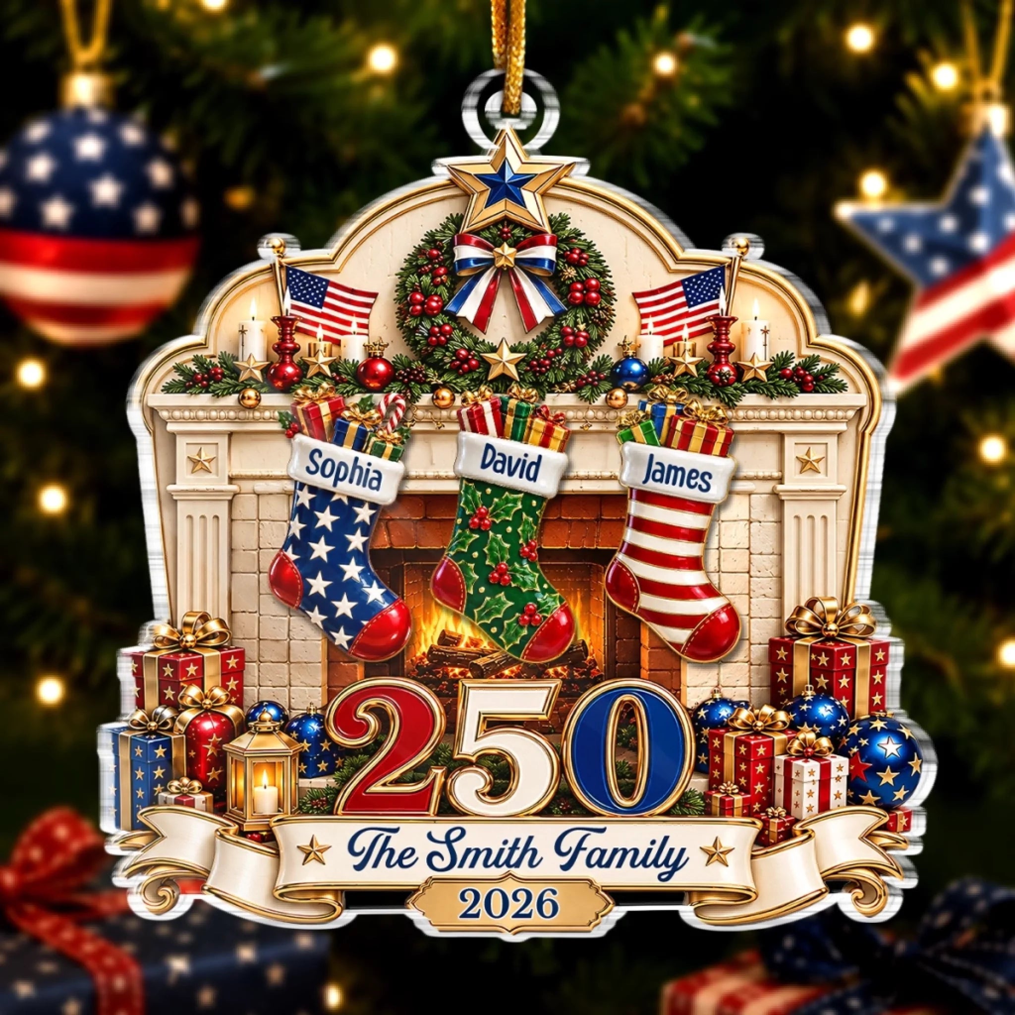 Custom Acrylic Ornament, Personalized America 250th Anniversary Christmas Gift for Family