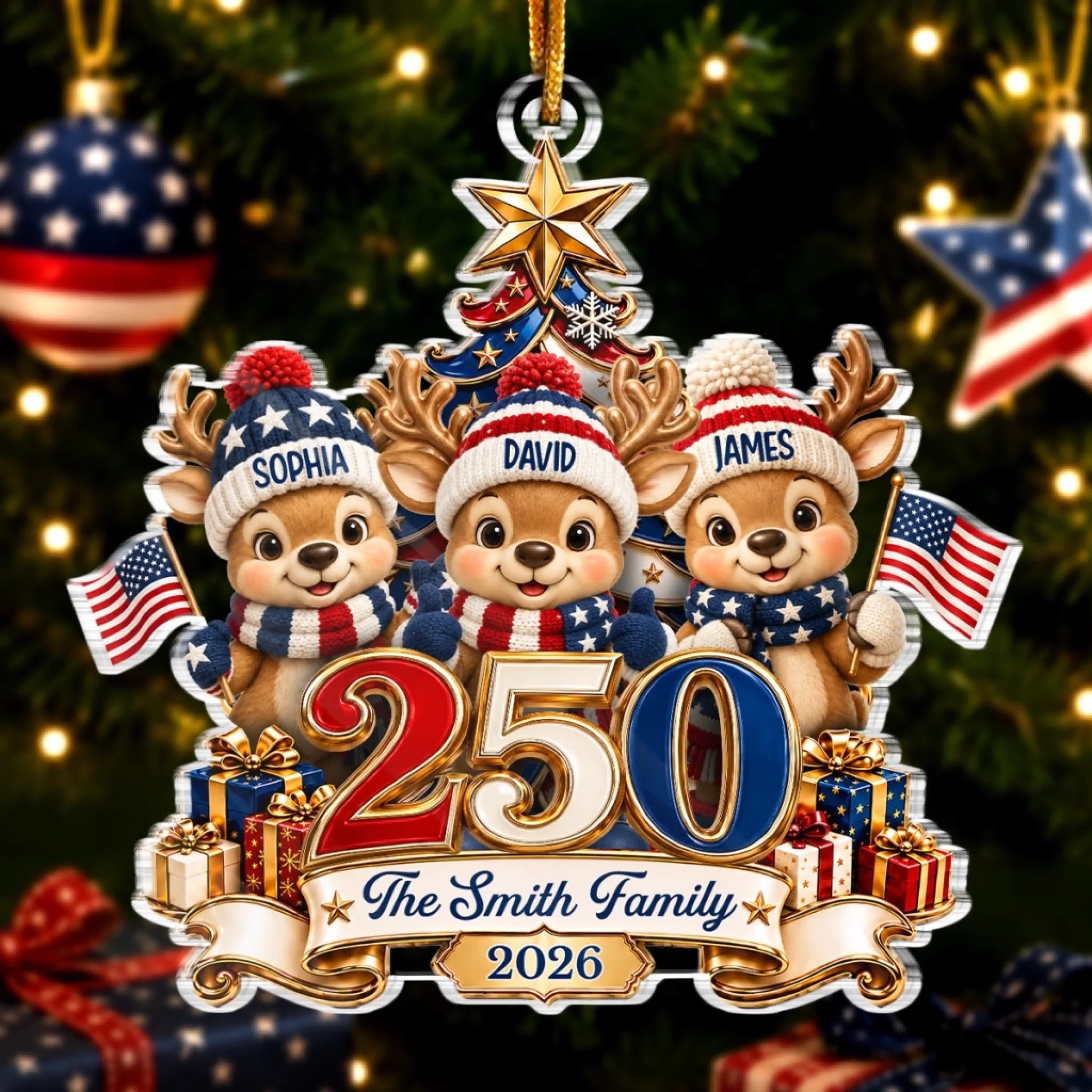Custom Acrylic Ornament Personalized America 250th Anniversary Christmas Gift for Mom Dad Brother Sister
