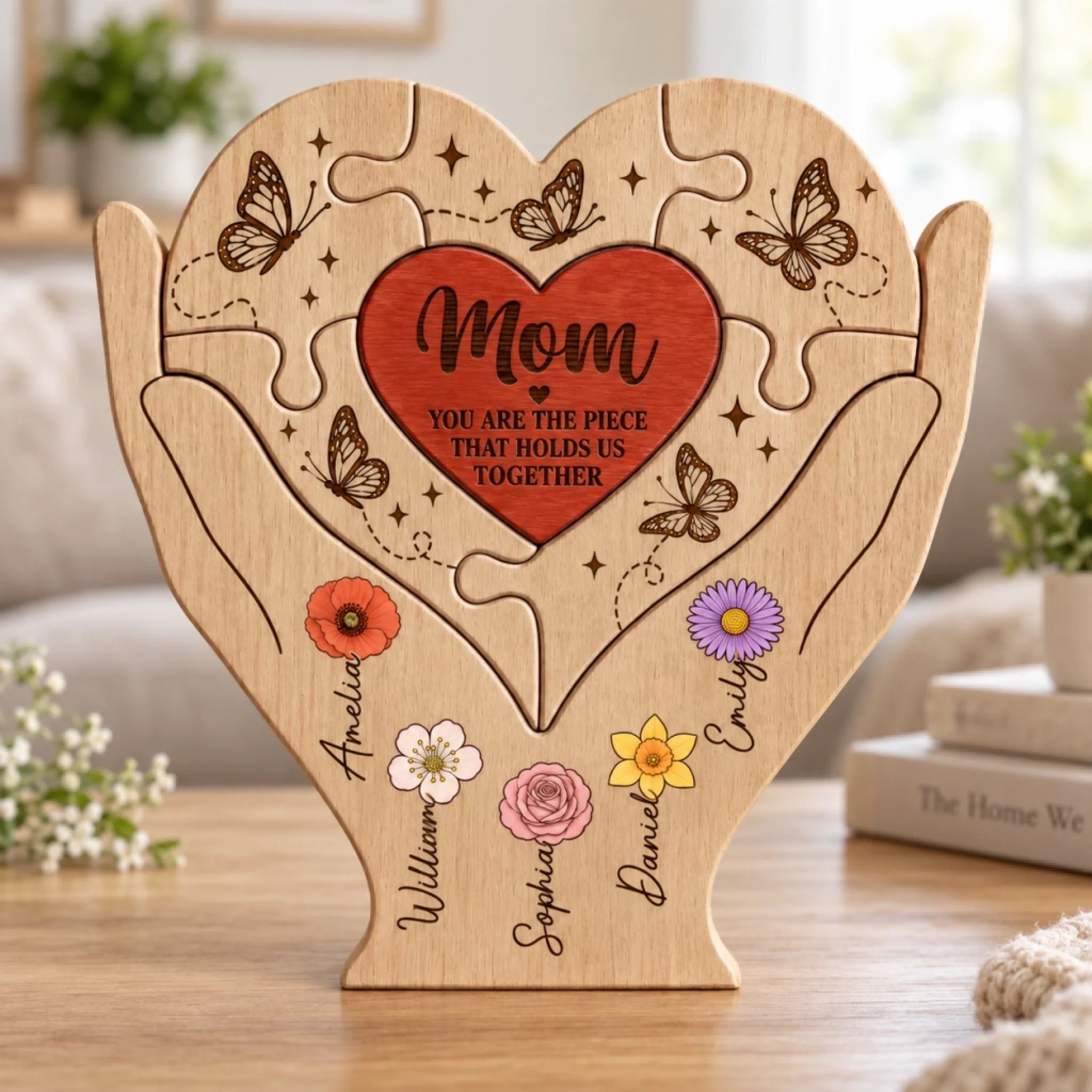 Custom Shaped Wooden Art Puzzle Personalized Gift for Mom Dad Grandma Grandpa Birthday or Parents Day