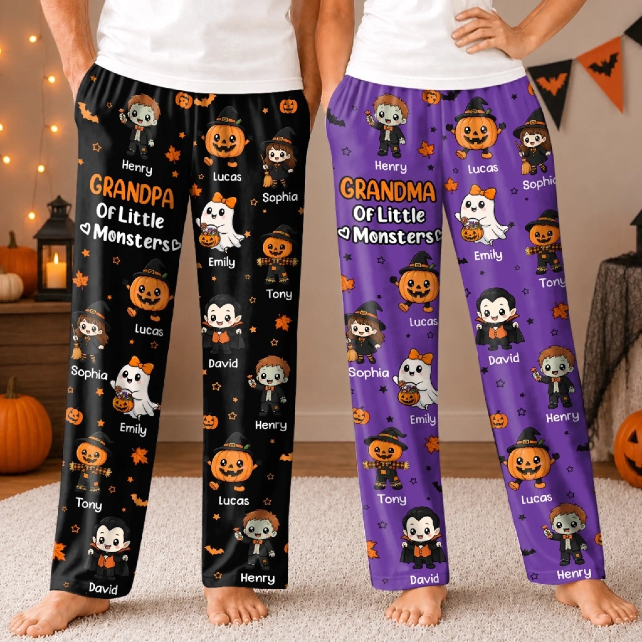 Custom Pajama Pants for Grandma or Grandpa, Personalized Halloween Gift, Spoiling My Little Monsters