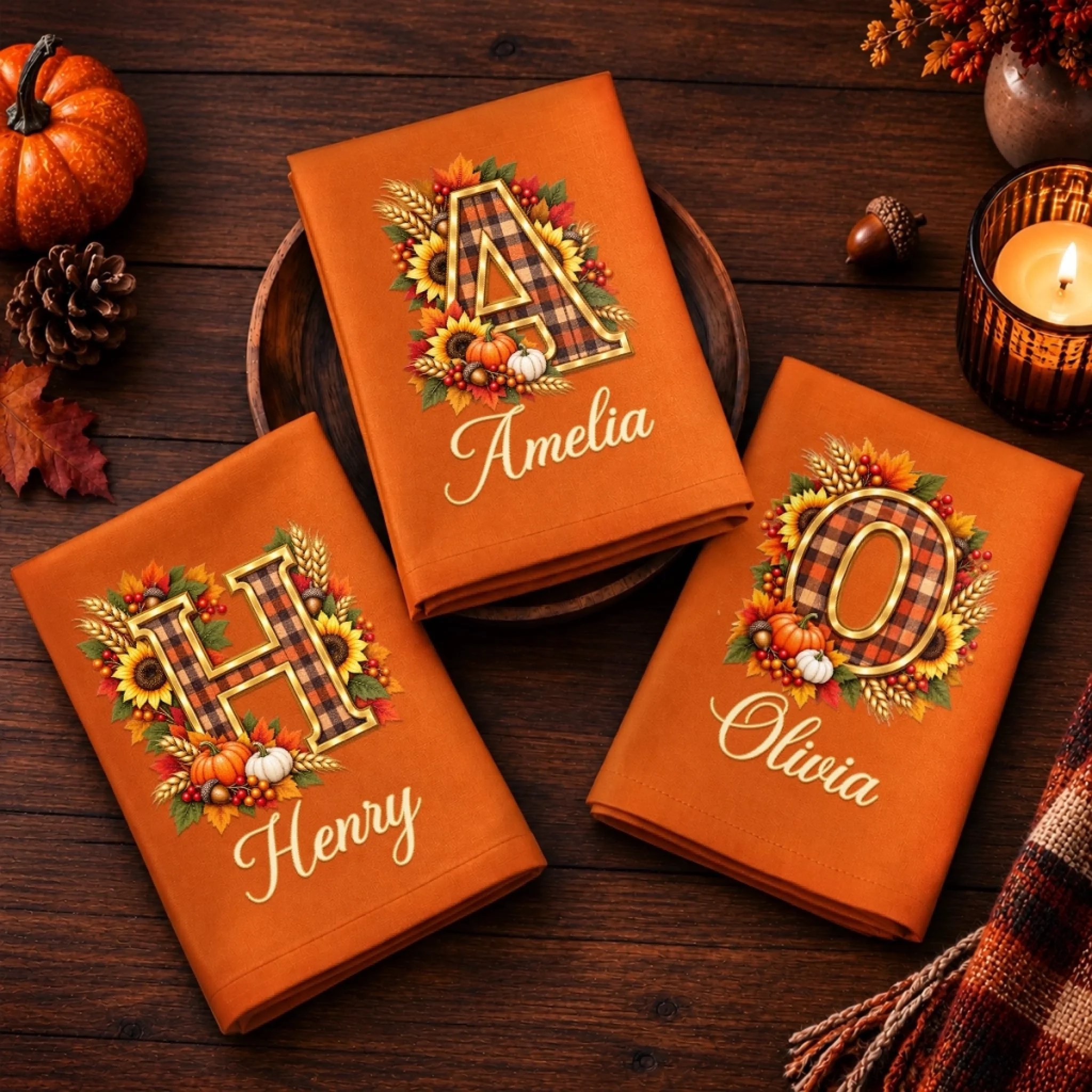 Custom Cotton Napkin Personalized Birthday Gift for Mom Dad Brother Sister with Warm Fall Wishes