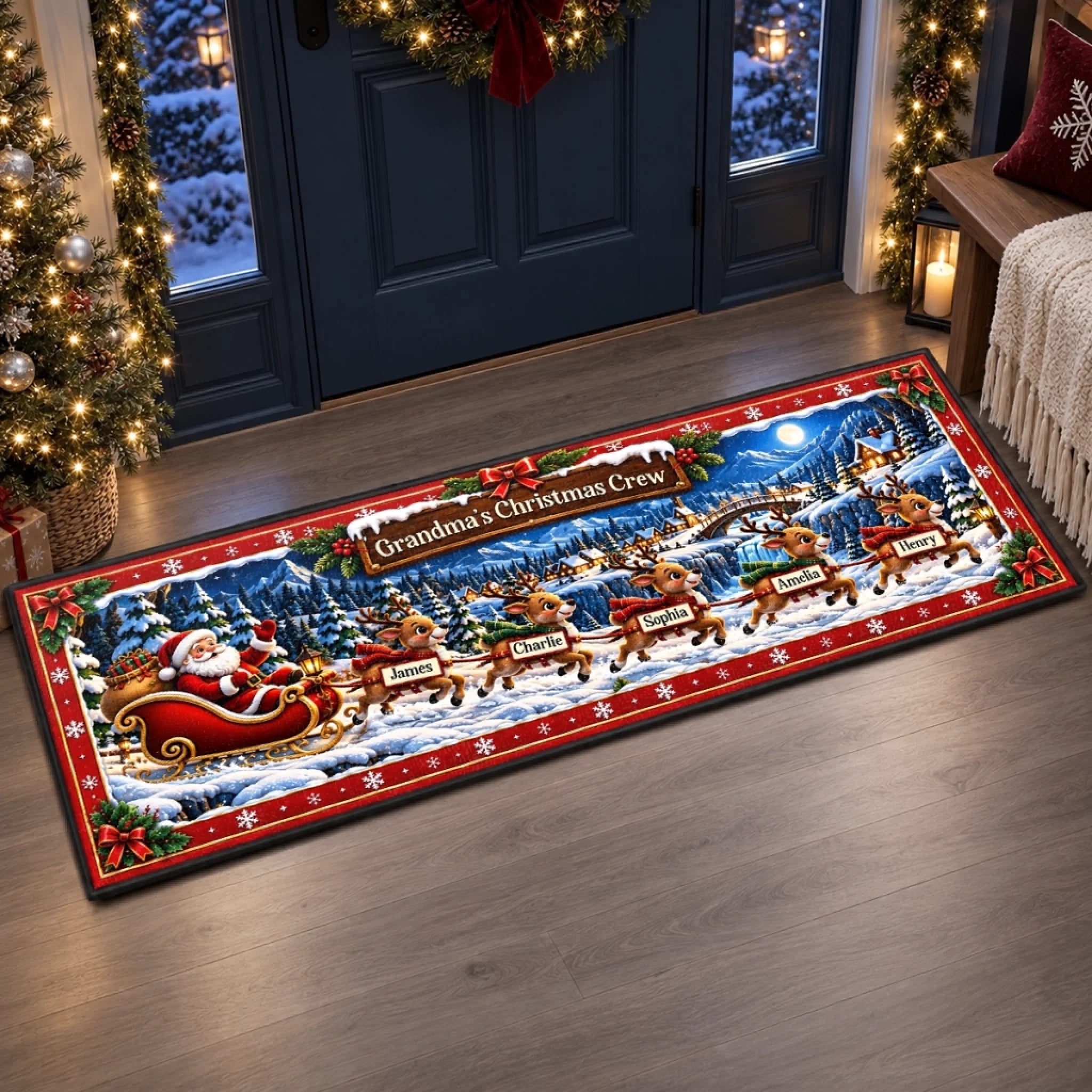 Personalized Runner Rug for Grandma & Grandpa, Custom Christmas or Birthday Gift - My Little Holiday Joy