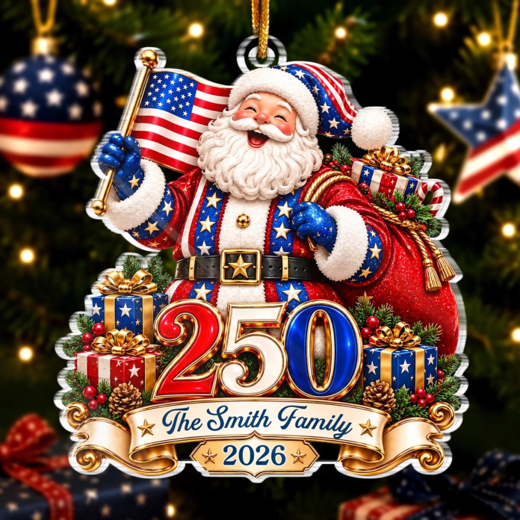 Custom Acrylic Ornament Personalized America 250th Anniversary Christmas Gift for Family