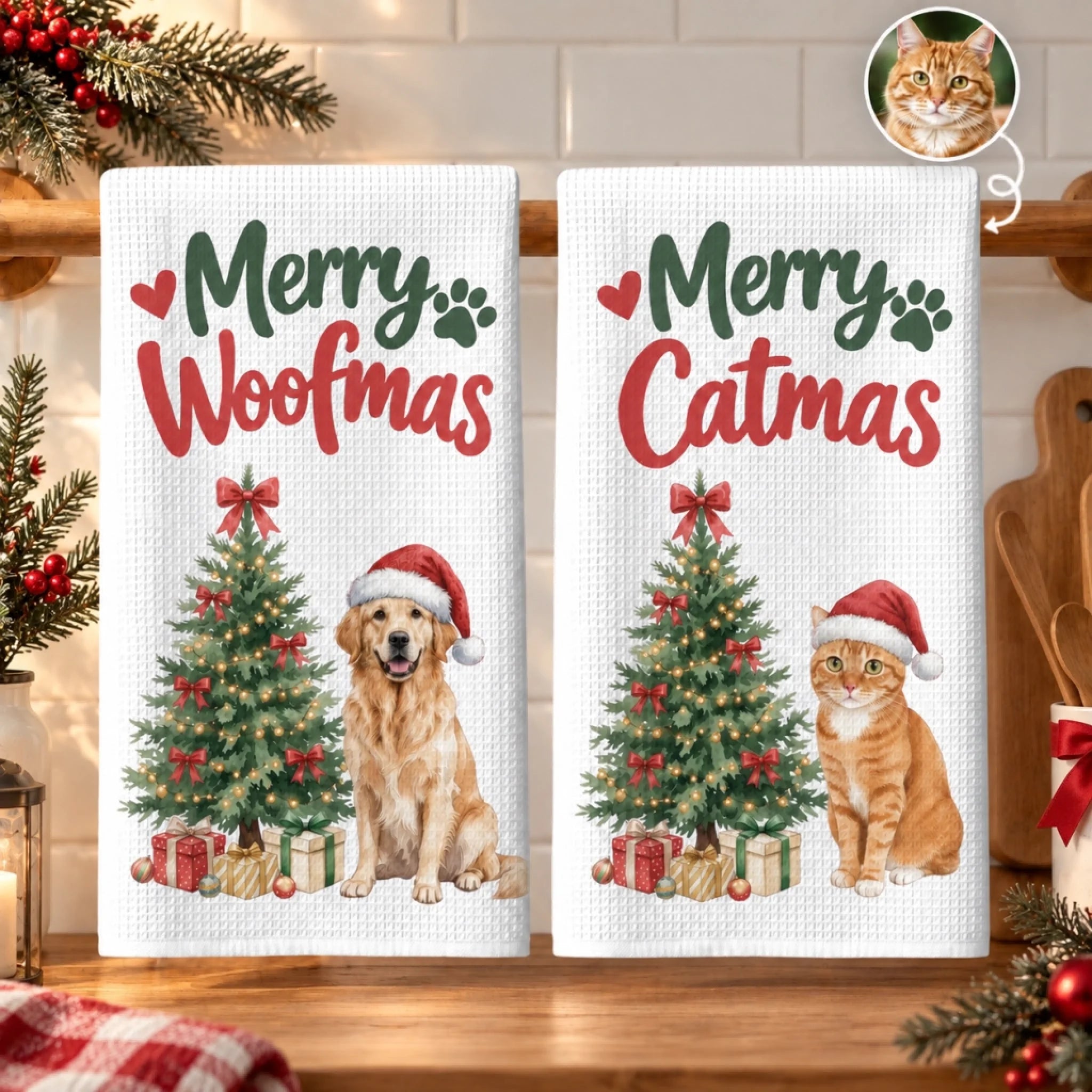 Custom Photo Kitchen Towel, Personalized Birthday or Christmas Gift for Dog Cat Lovers