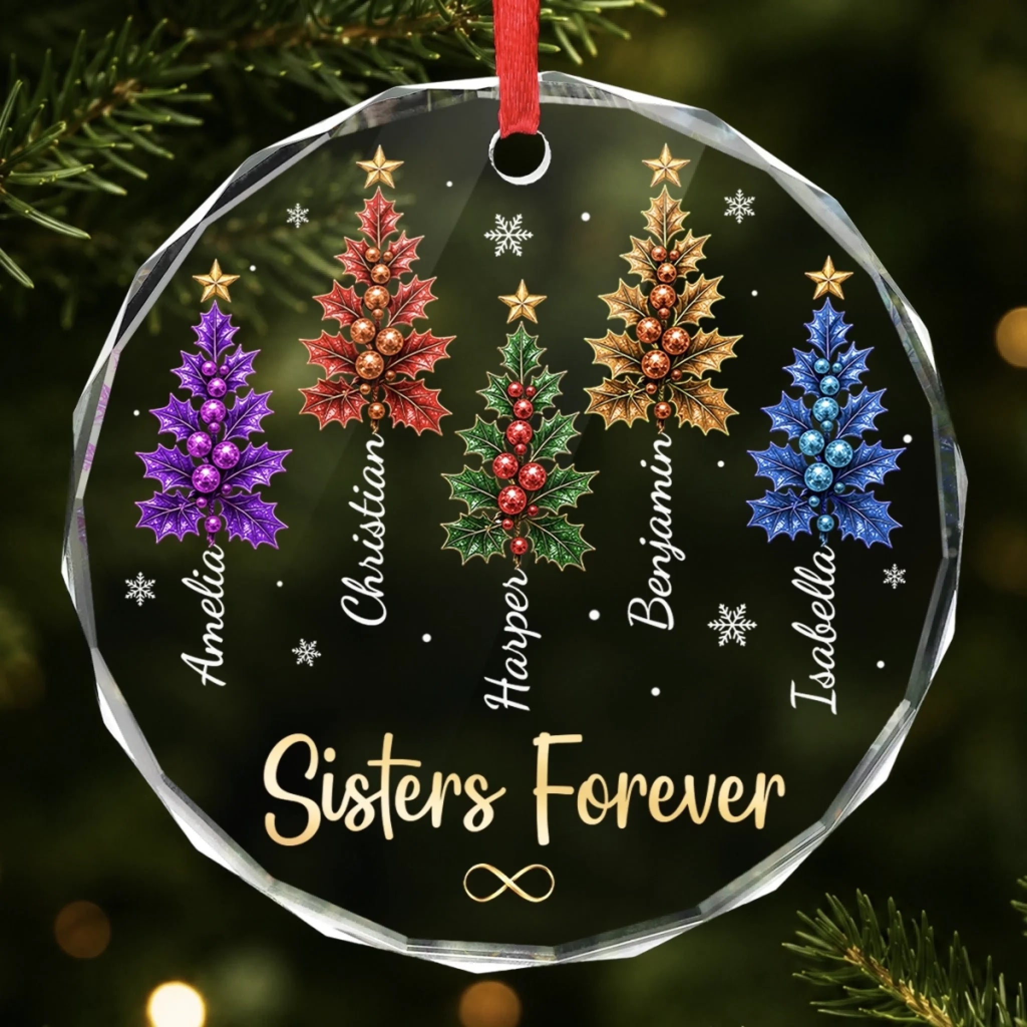 Custom Circle Glass Ornament, Personalized Best Friend Christmas Gift for Women, Sisters & BFFs