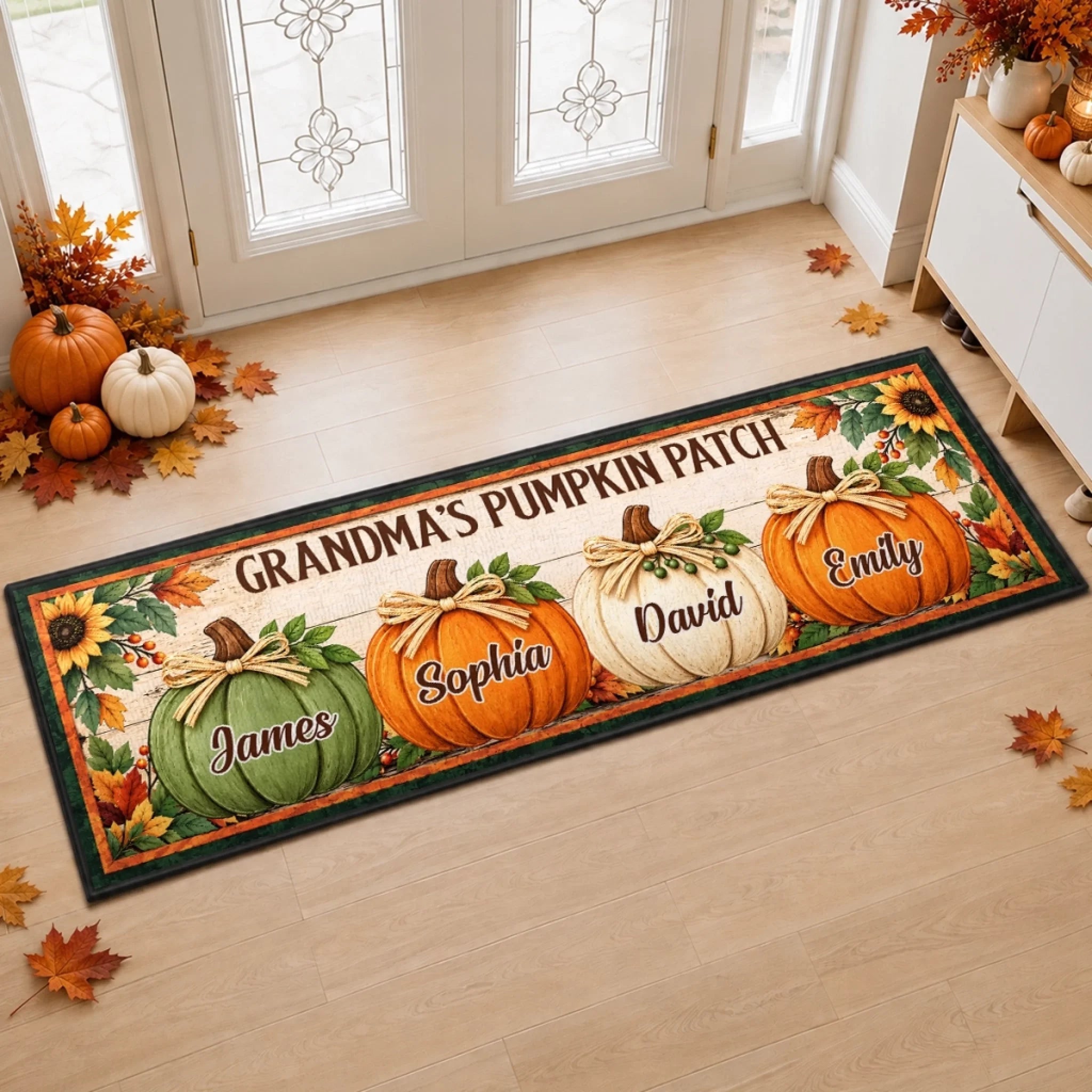 Custom Pumpkin Runner Rug Personalized Harvest Home Decor Birthday Gift for Mom Dad Brother Sister