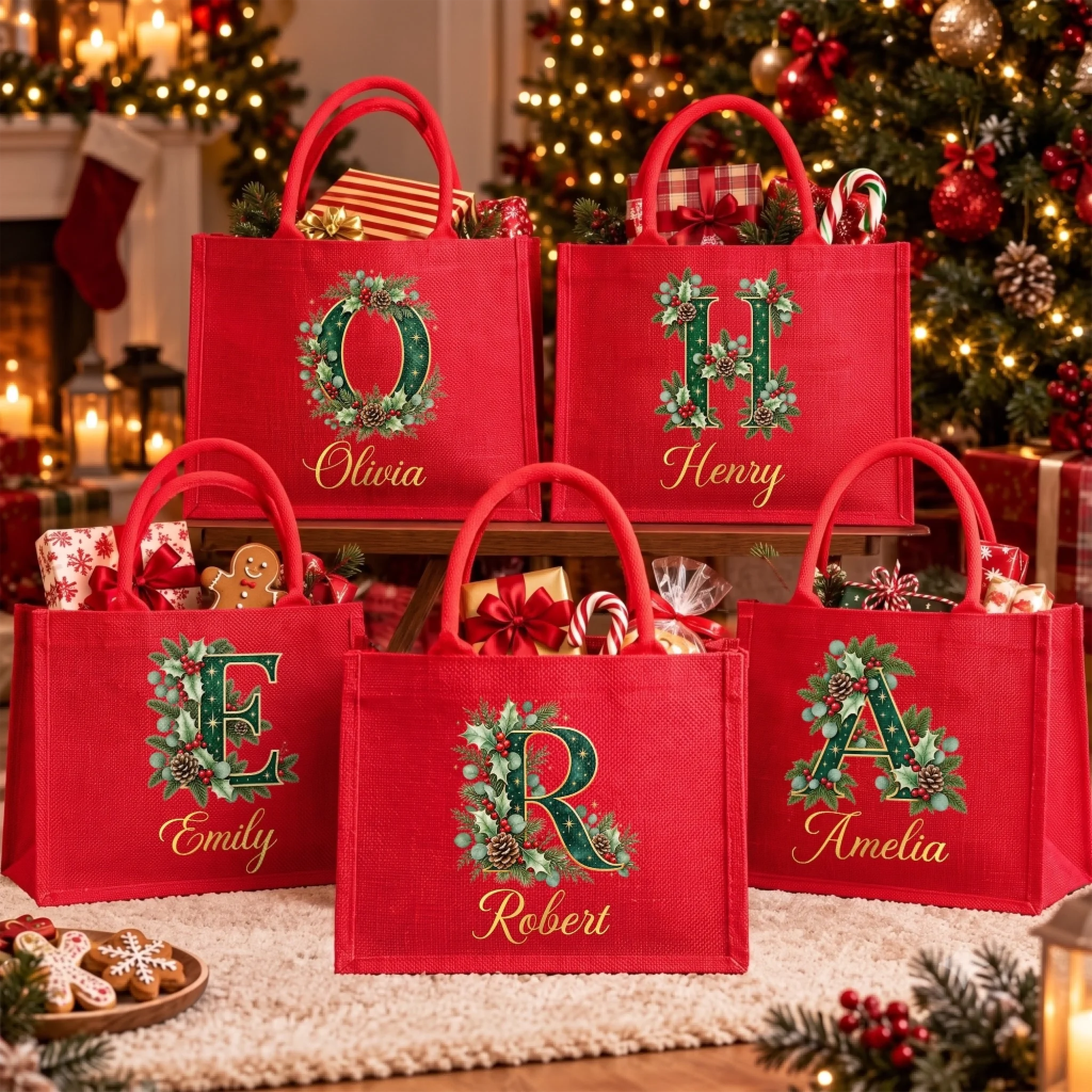 Custom Burlap Tote Bag Personalized Christmas Birthday Gift for Mom Dad Brother Sister