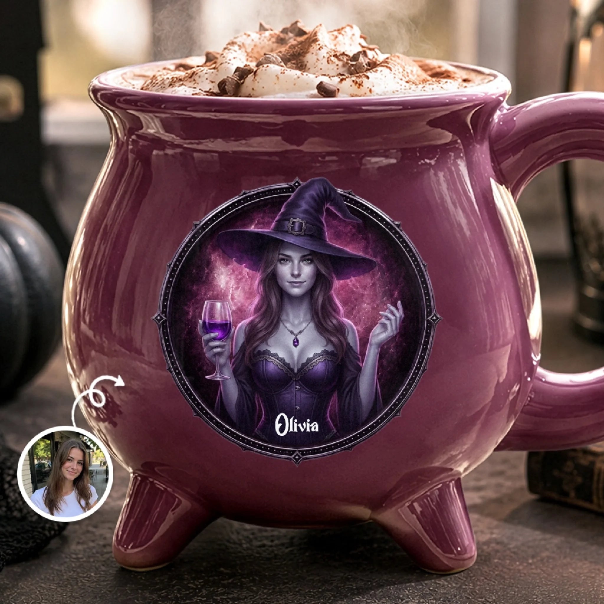 Custom Photo Gothic Witchy Cauldron Coffee Mug, Personalized Halloween Gift for Witches