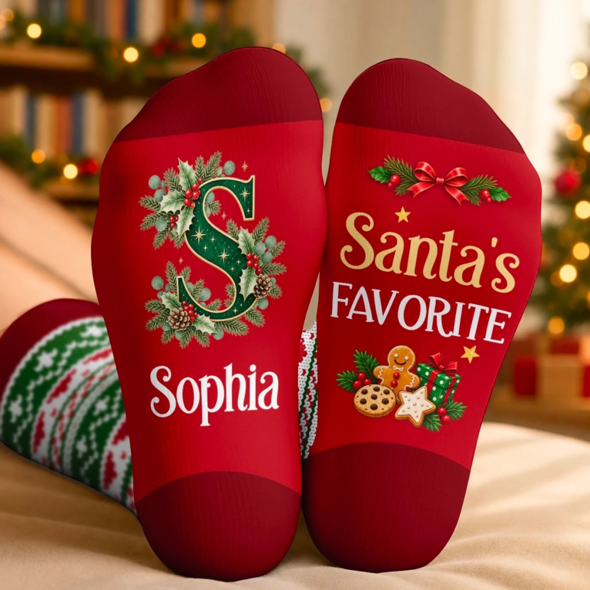 Custom Crew Socks Personalized Sleigh All Day Christmas Birthday Gifts for Mom Dad Brother Sister