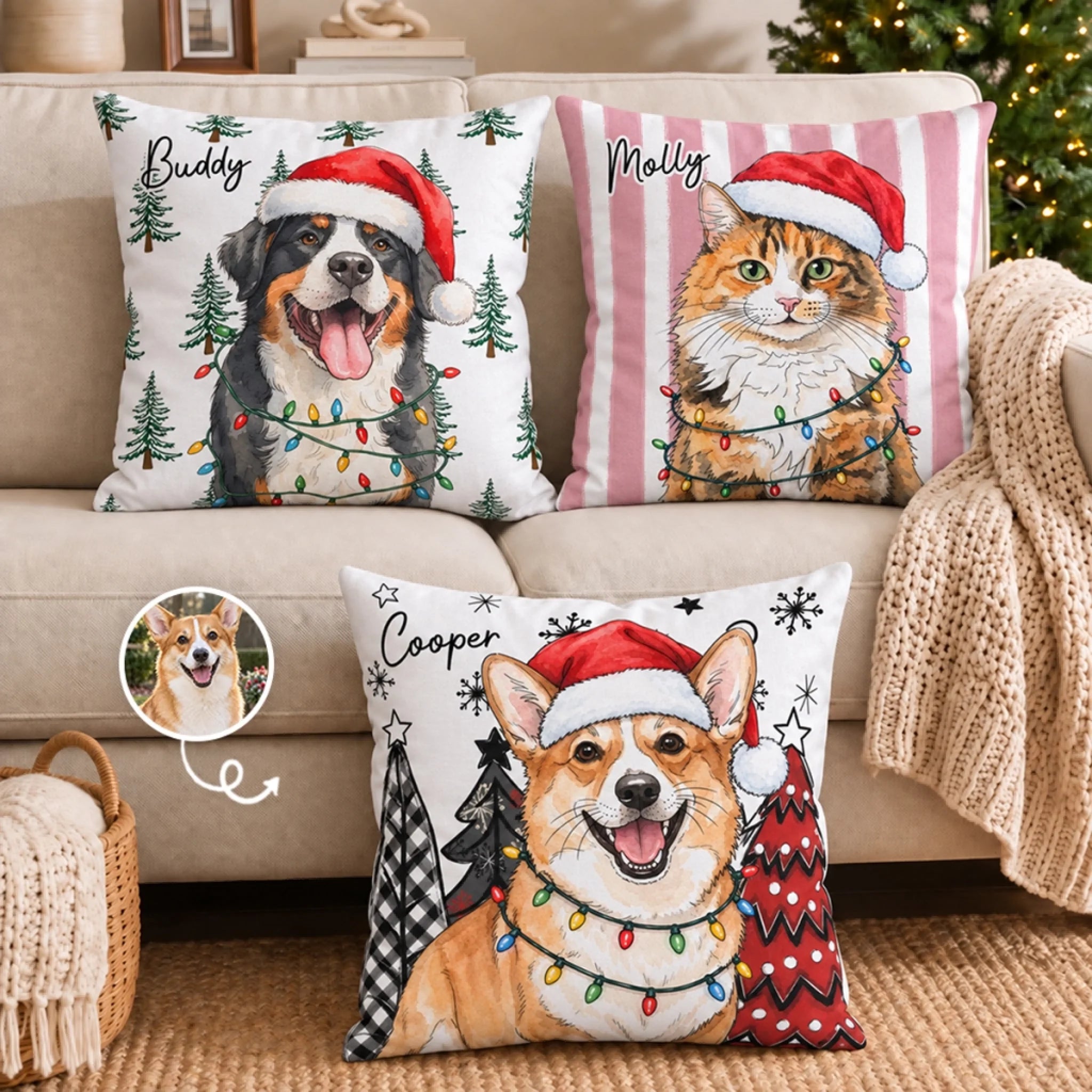 Custom Photo Pillow for Dog & Cat Lovers, Personalized Christmas Birthday Gift for Pet Parents