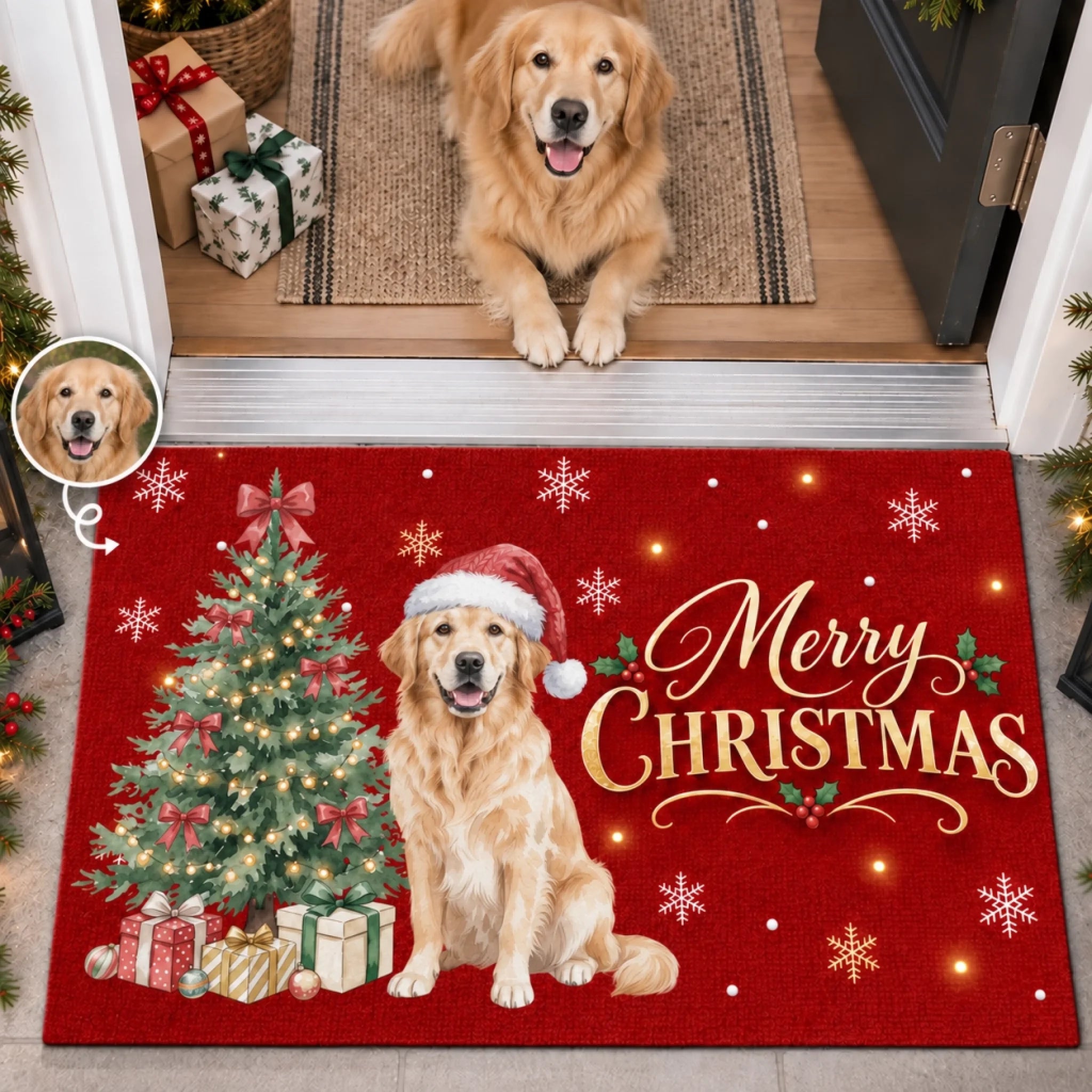 Personalized Photo Doormat, Happiness Has Paws Custom Home Decor Gift for Dog & Cat Lovers