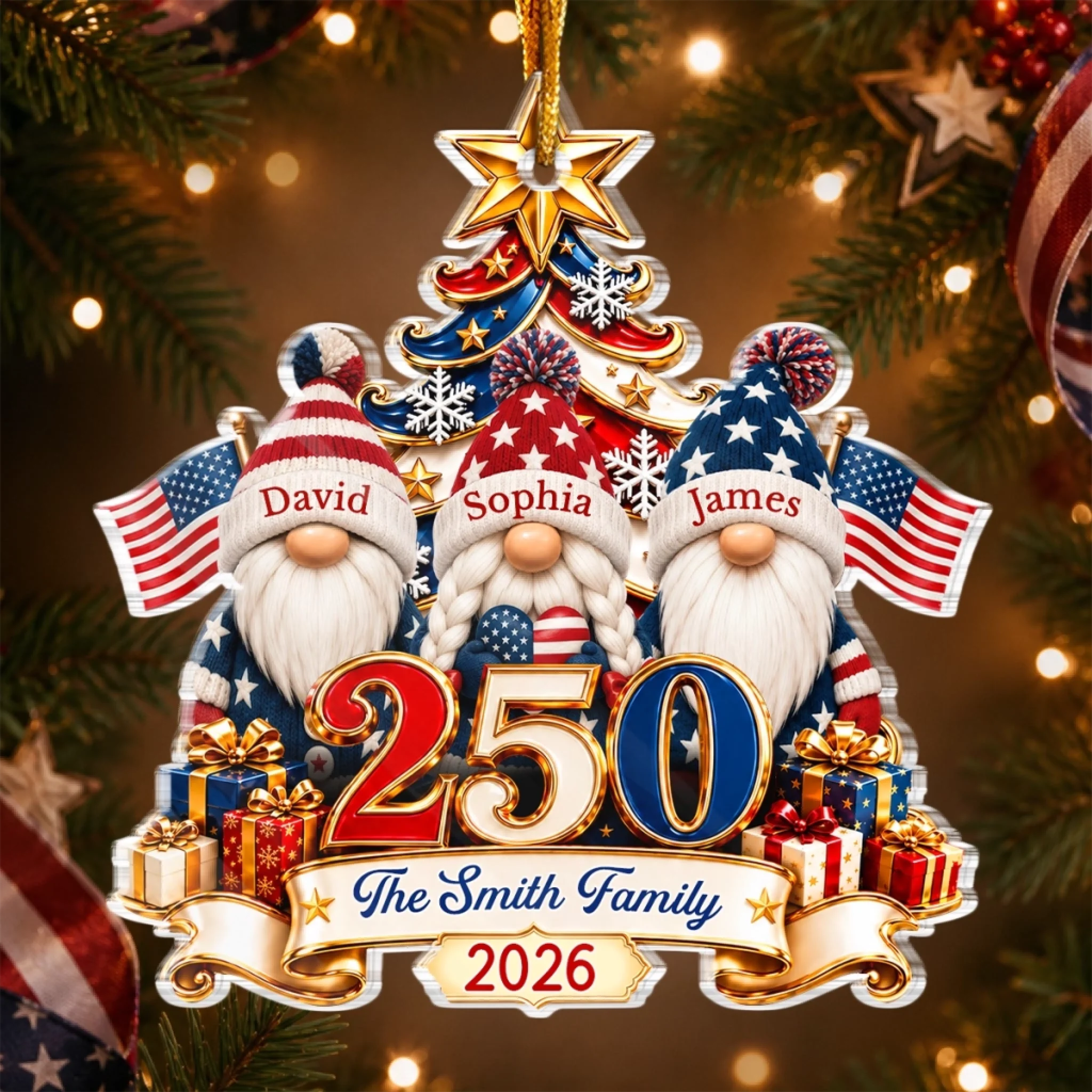 Custom Acrylic Ornament, Personalized America 250th Anniversary Christmas Gift for Mom, Dad, Brother or Sister