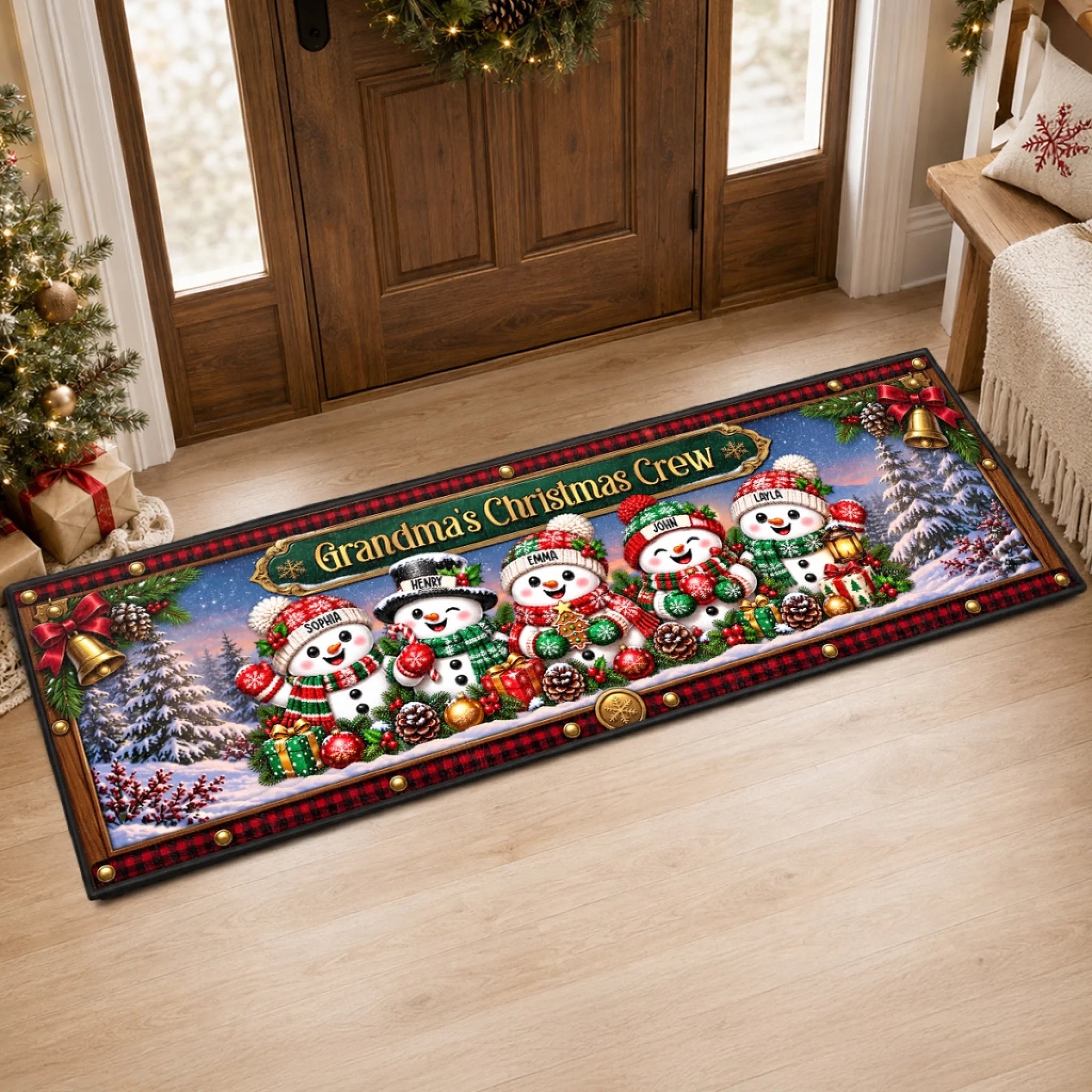Custom Snowman Runner Rug, Personalized Christmas Gift for Grandma & Grandpa, Home Is Where Christmas Is