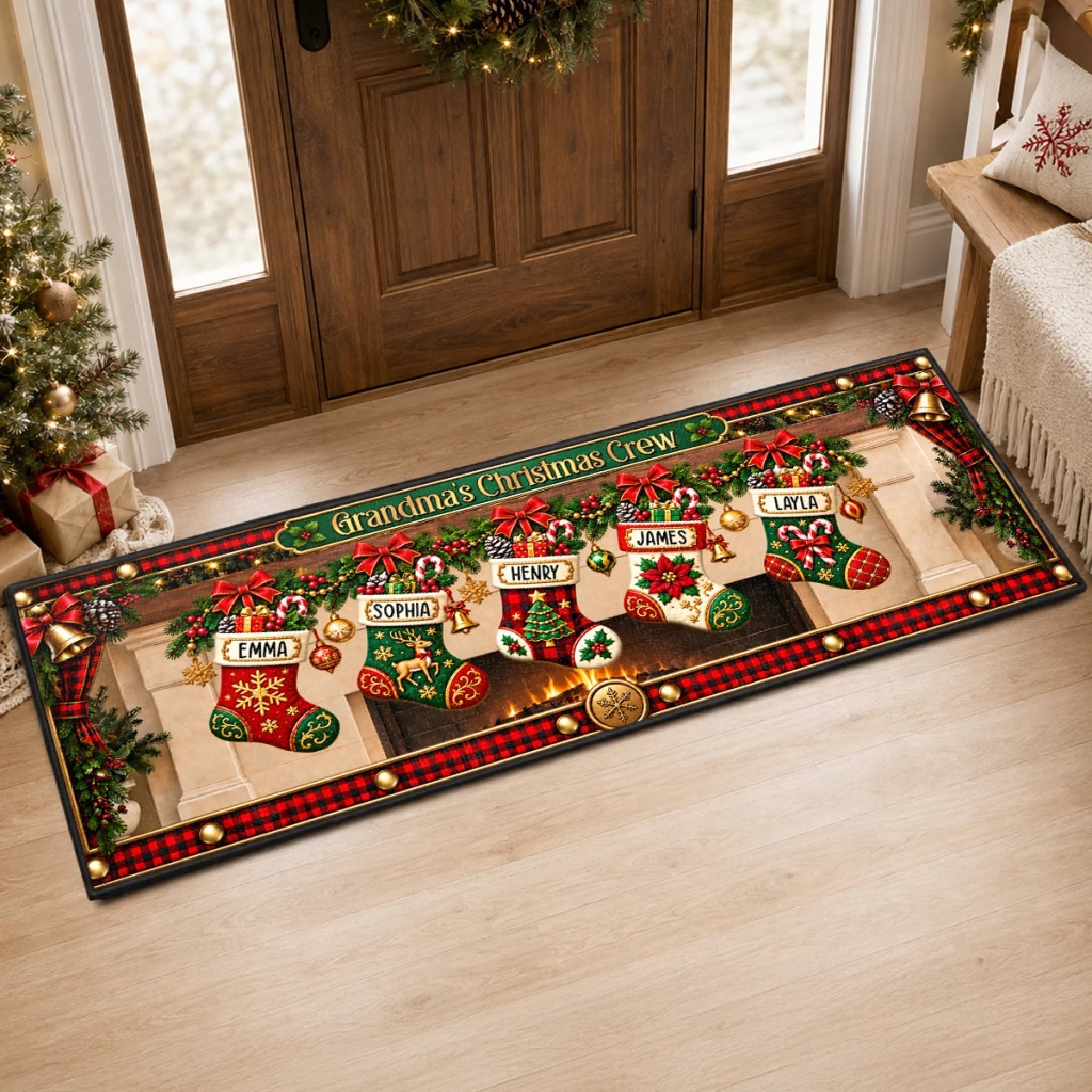 Custom Stocking Runner Rug, Personalized Christmas or Birthday Gift for Grandma and Grandpa