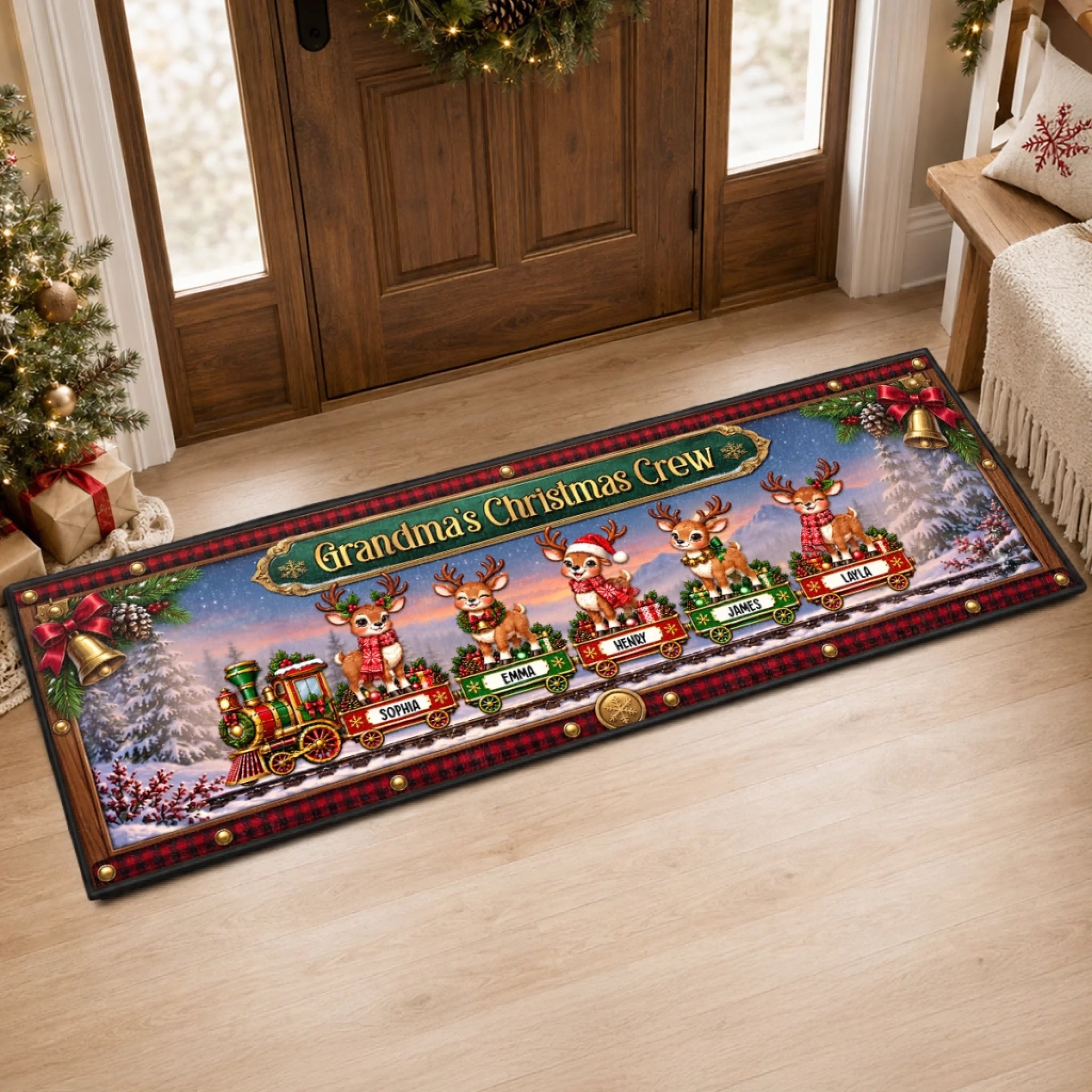 Custom Reindeer Runner Rug, Personalized Christmas or Birthday Gift for Grandma and Grandpa