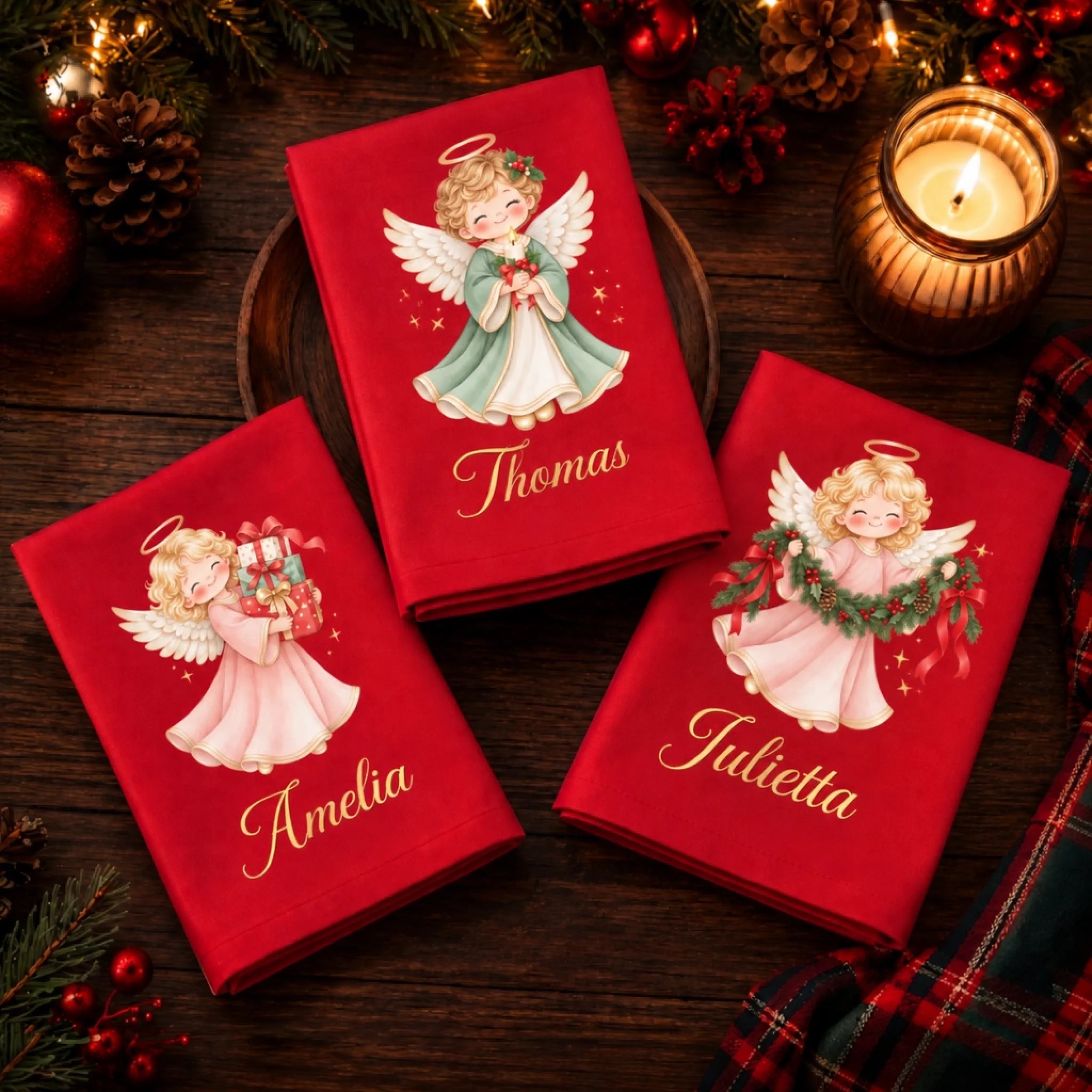 Custom Christmas Angel Cotton Napkin Personalized Holiday Gift for Mom Dad Brother Sister