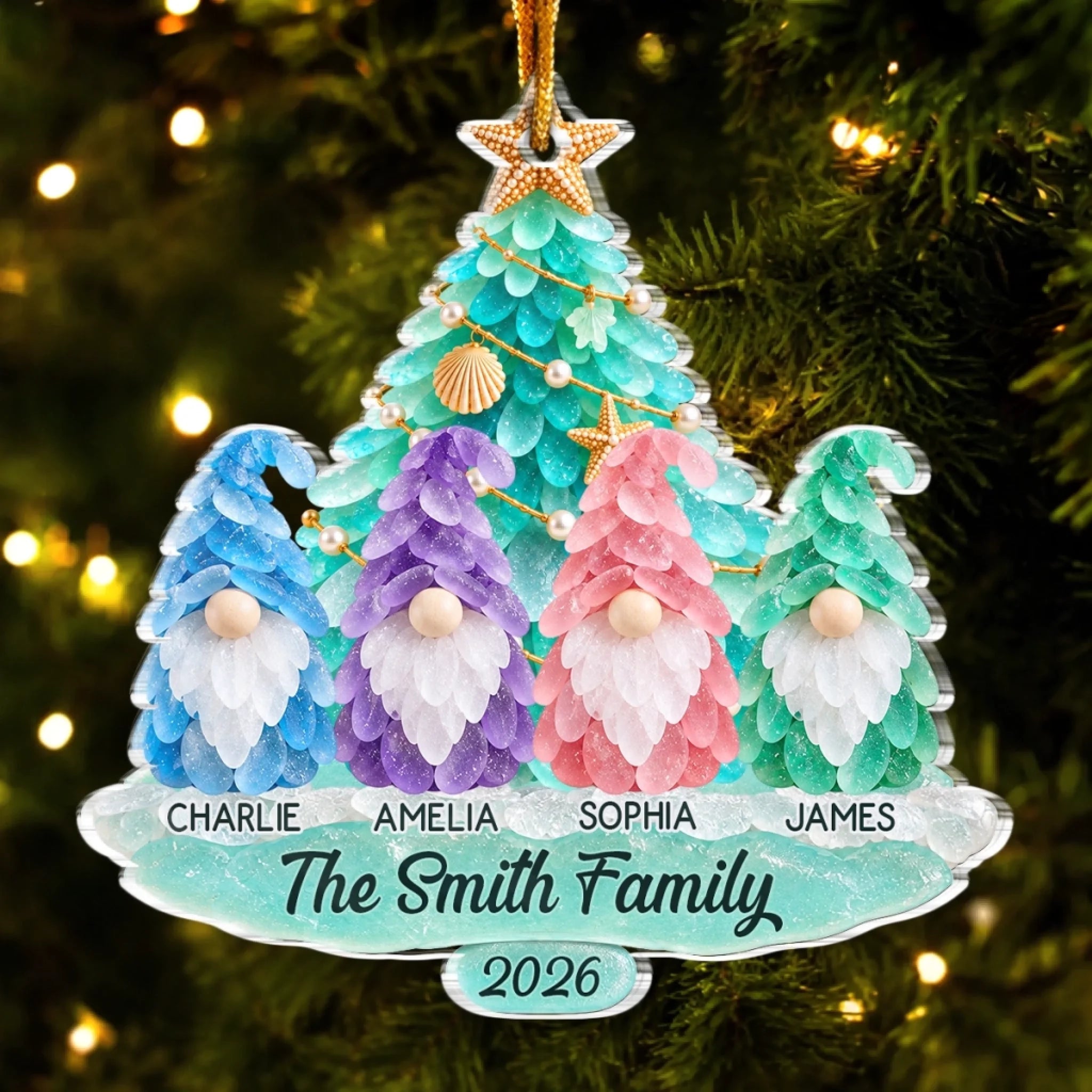 Custom Sea Glass Acrylic Ornament Personalized Christmas Birthday Gift for Mom Dad Brother Sister