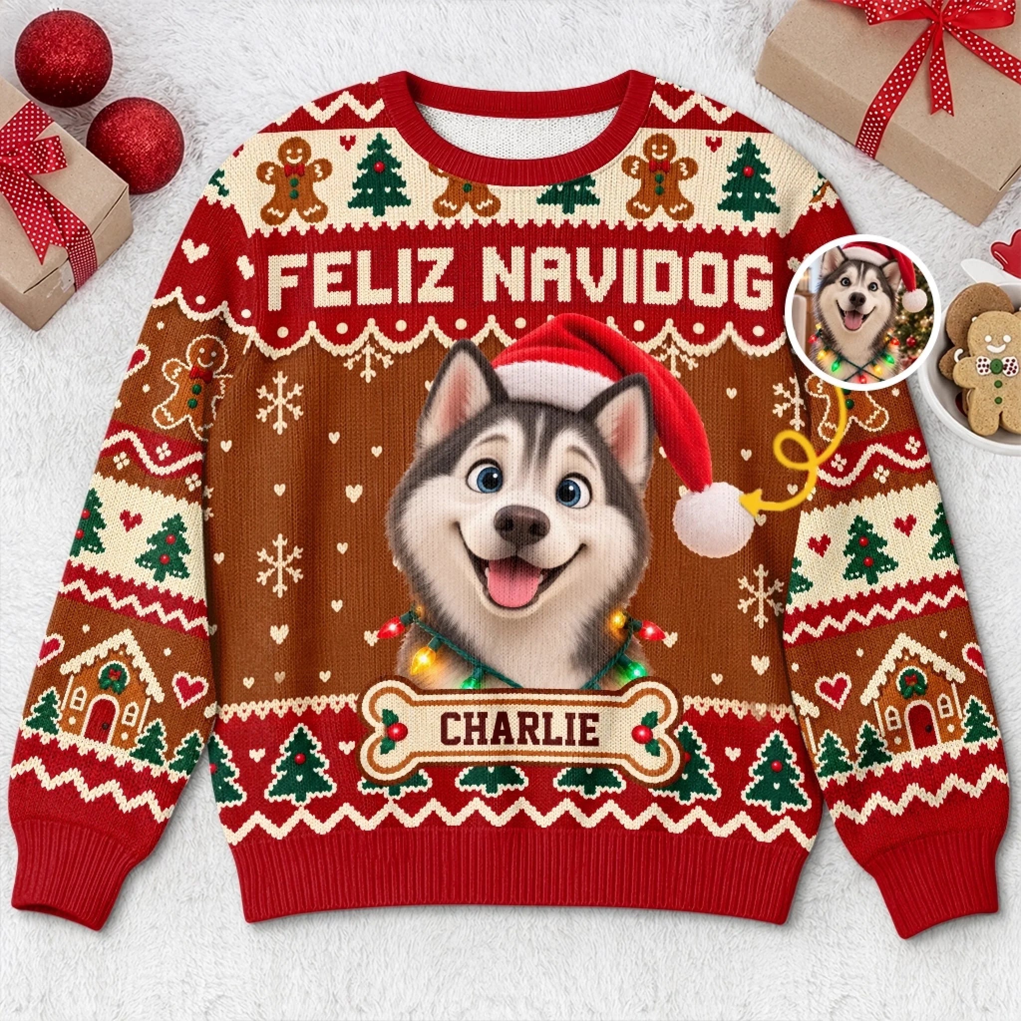 Custom Photo Ugly Sweatshirt, Personalized Christmas or Birthday Gift for Dog and Cat Lovers
