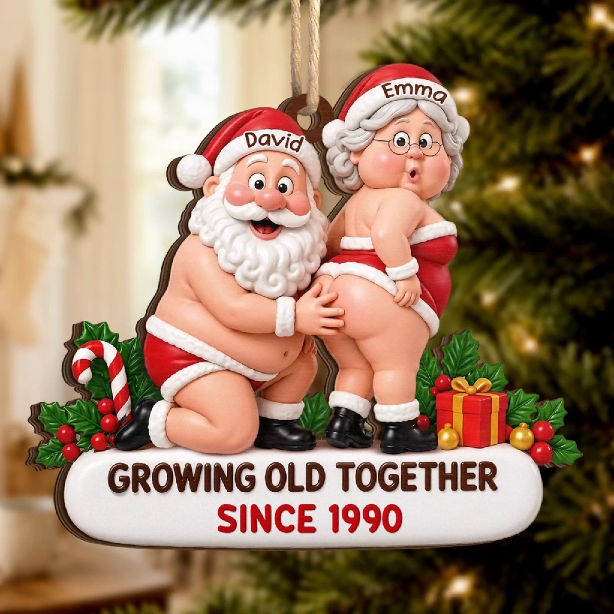 Custom Funny Wooden Ornament Personalized Anniversary Christmas Wedding Gift for Husband Wife Him Her