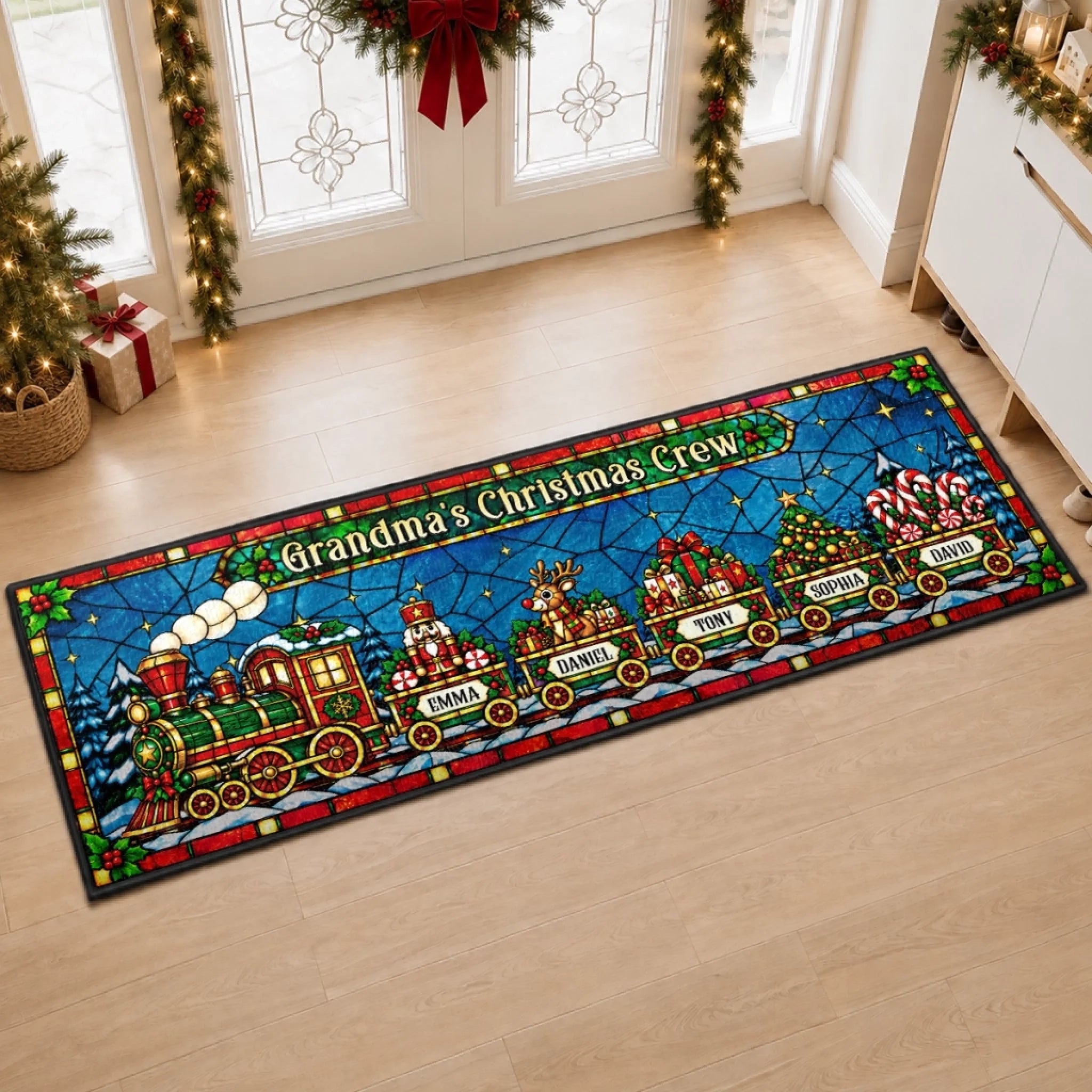 Custom Runner Rug Personalized Christmas or Birthday Gift for Grandma and Grandpa, Slay the Festive Season