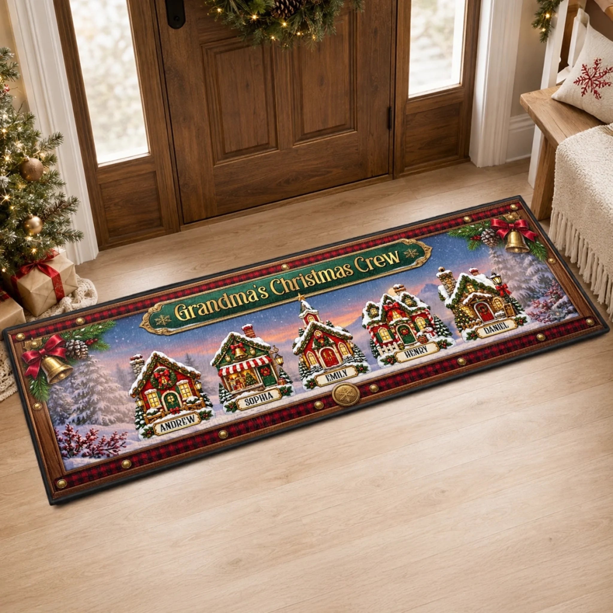 Custom Runner Rug Personalized Christmas or Birthday Gift for Grandma Grandpa Merry Bright and Home