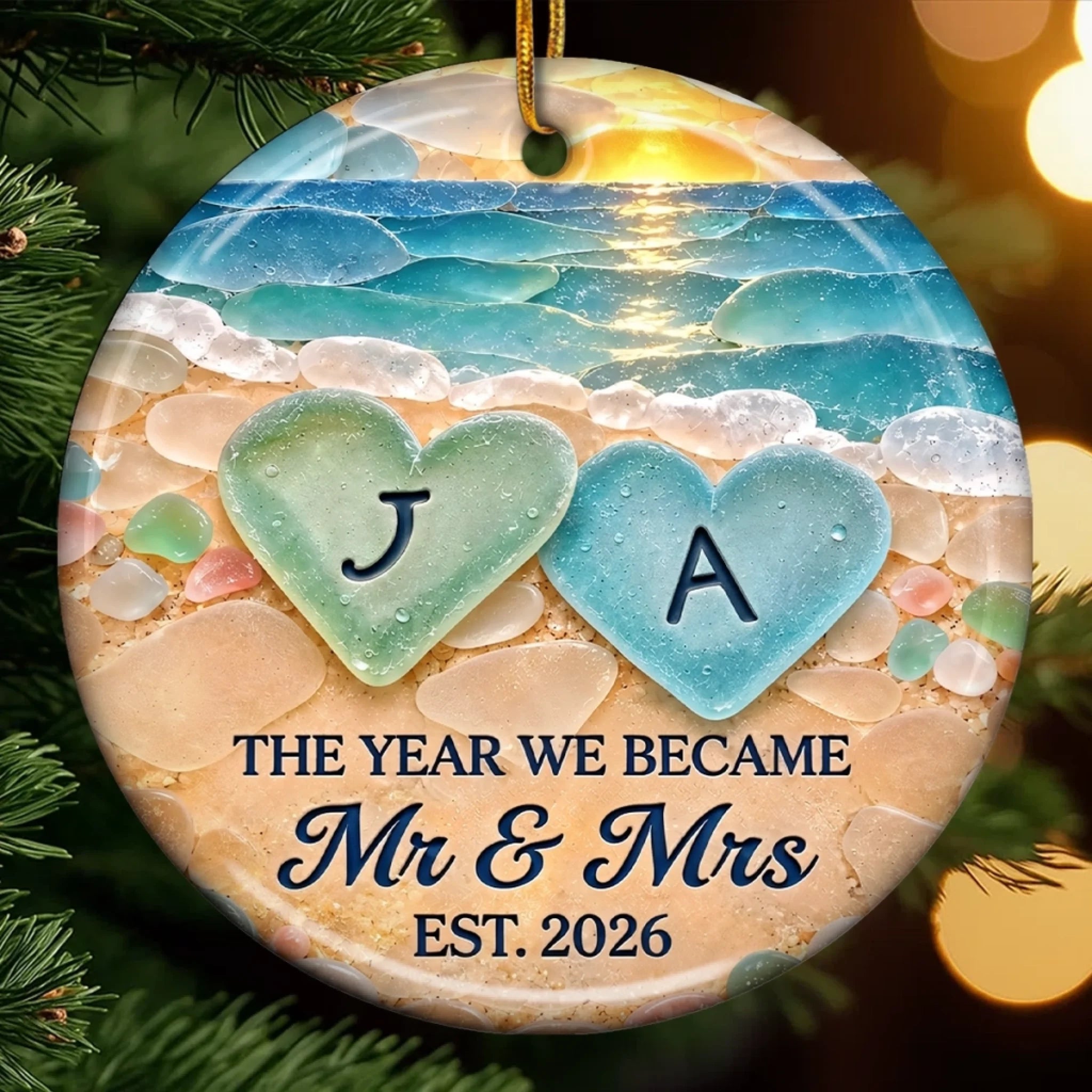 Custom First Christmas Ceramic Ornament Personalized Anniversary Wedding Gift for Husband and Wife