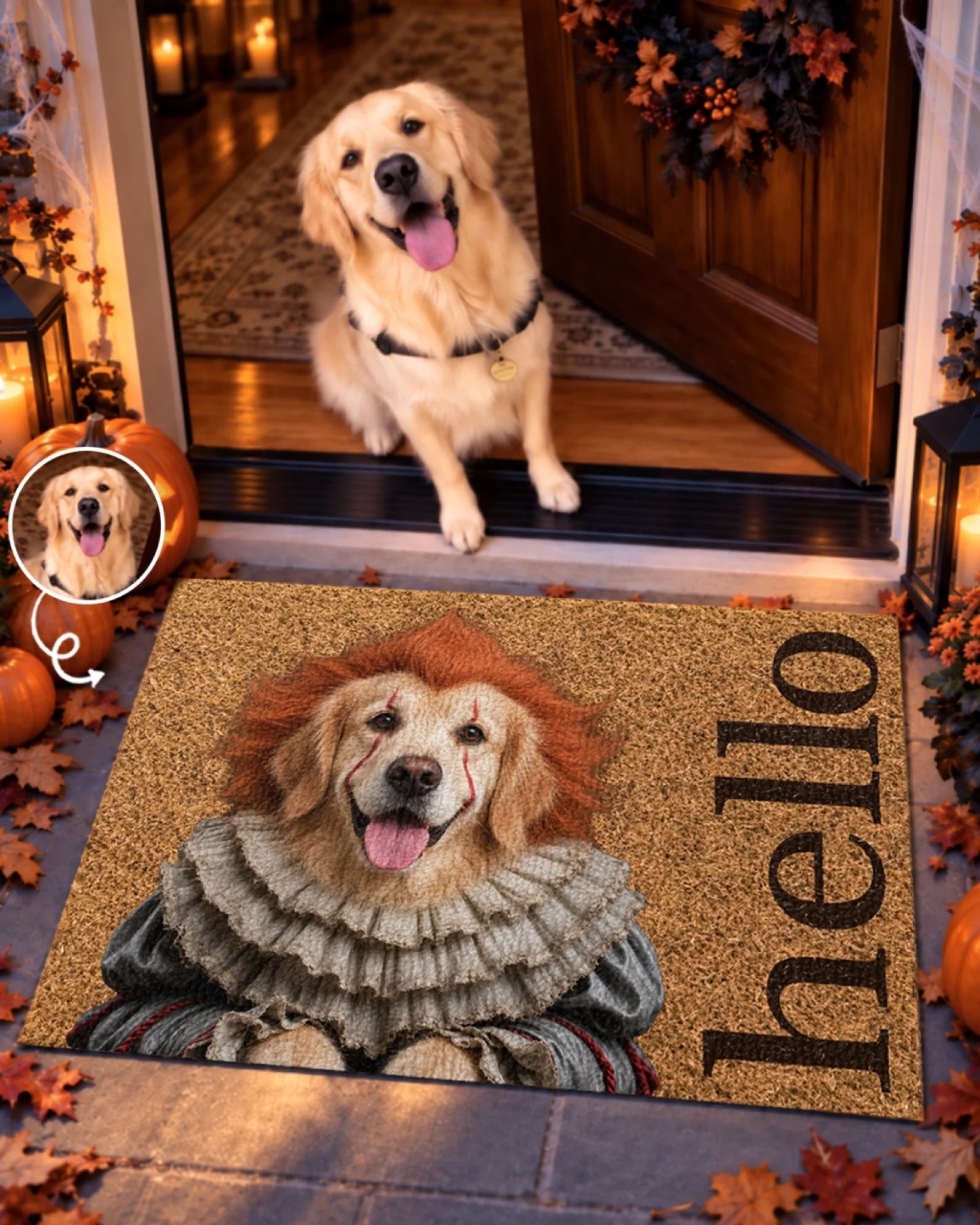 Custom Photo Halloween Doormat, Personalized Trick or Treat Home Decor Gift for Dog & Cat Lovers