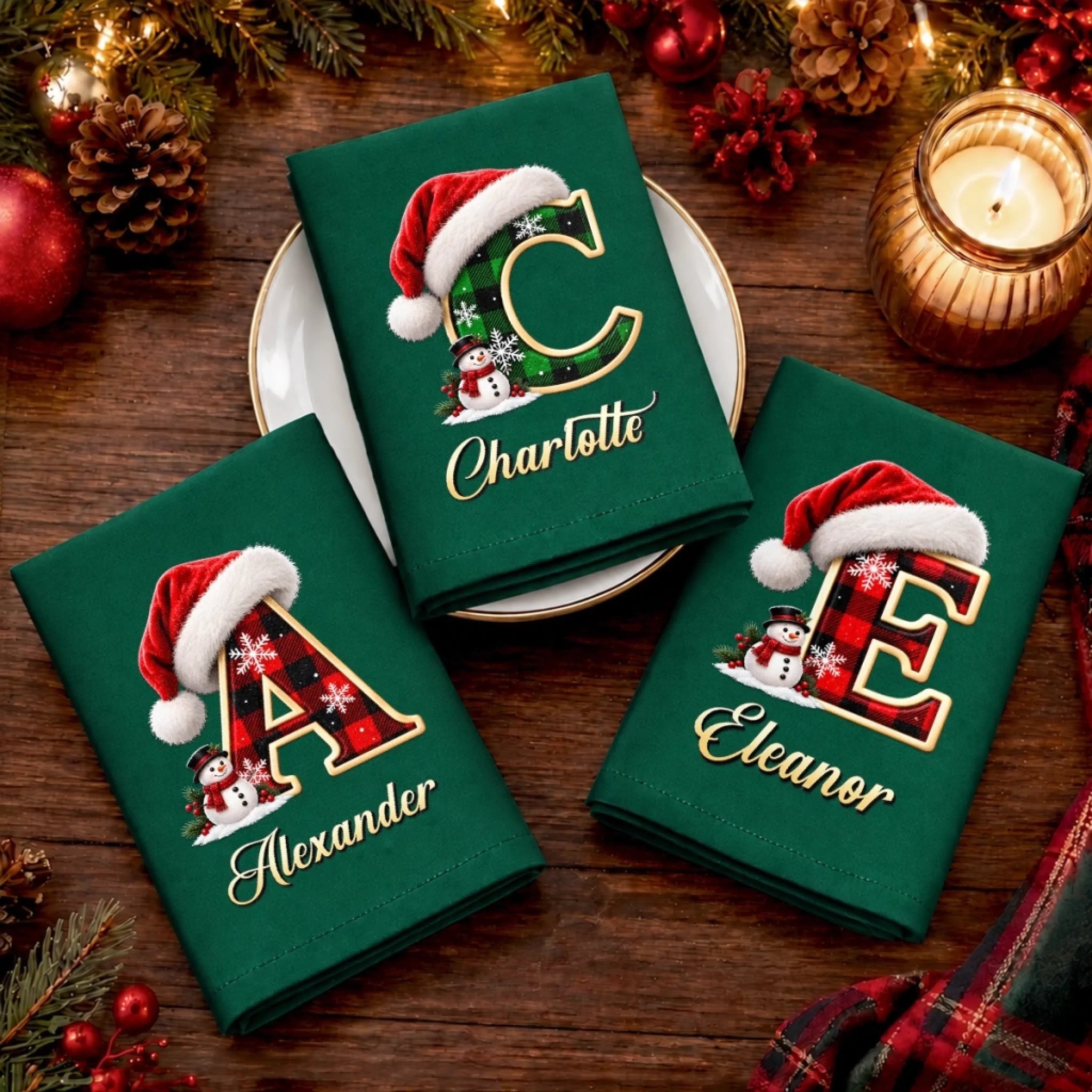 Custom Buffalo Plaid Cotton Napkin Personalized Christmas Birthday Gift for Family