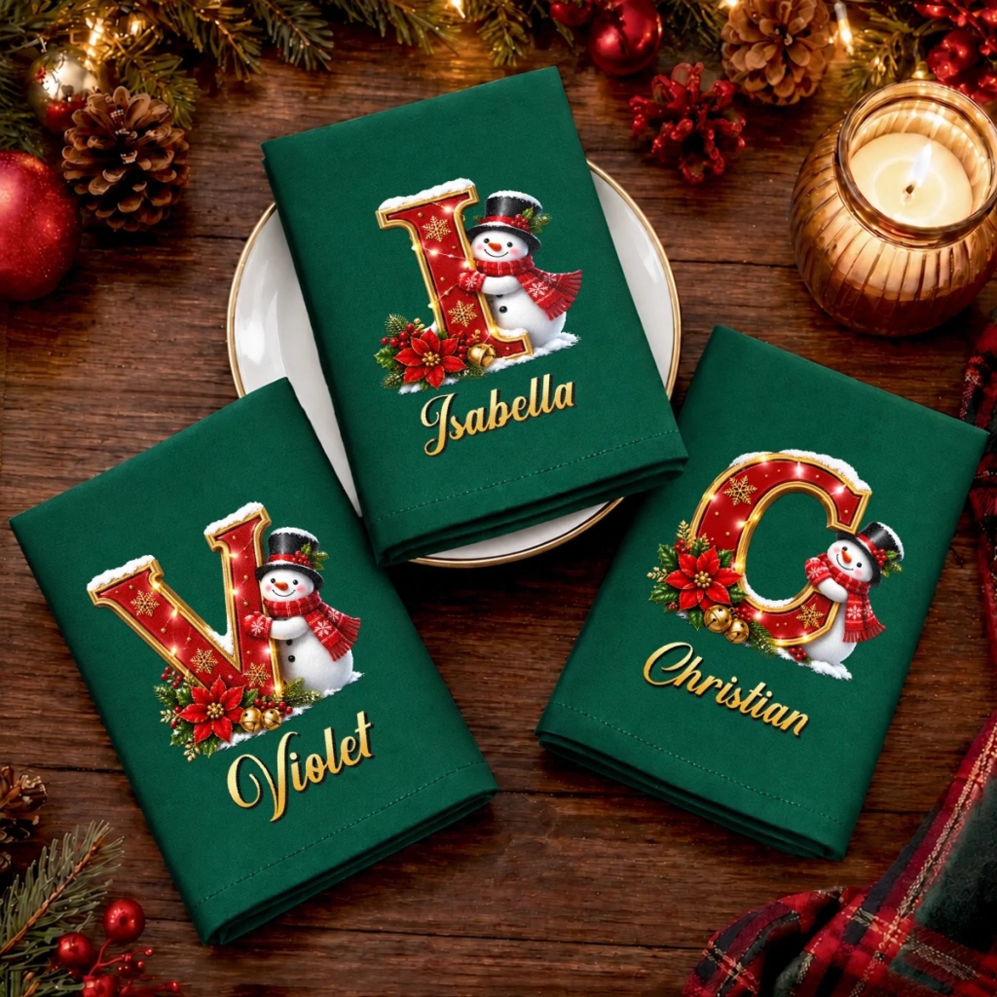 Custom Snowman Cotton Napkin Personalized Christmas Birthday Gift for Mom Dad Brother Sister