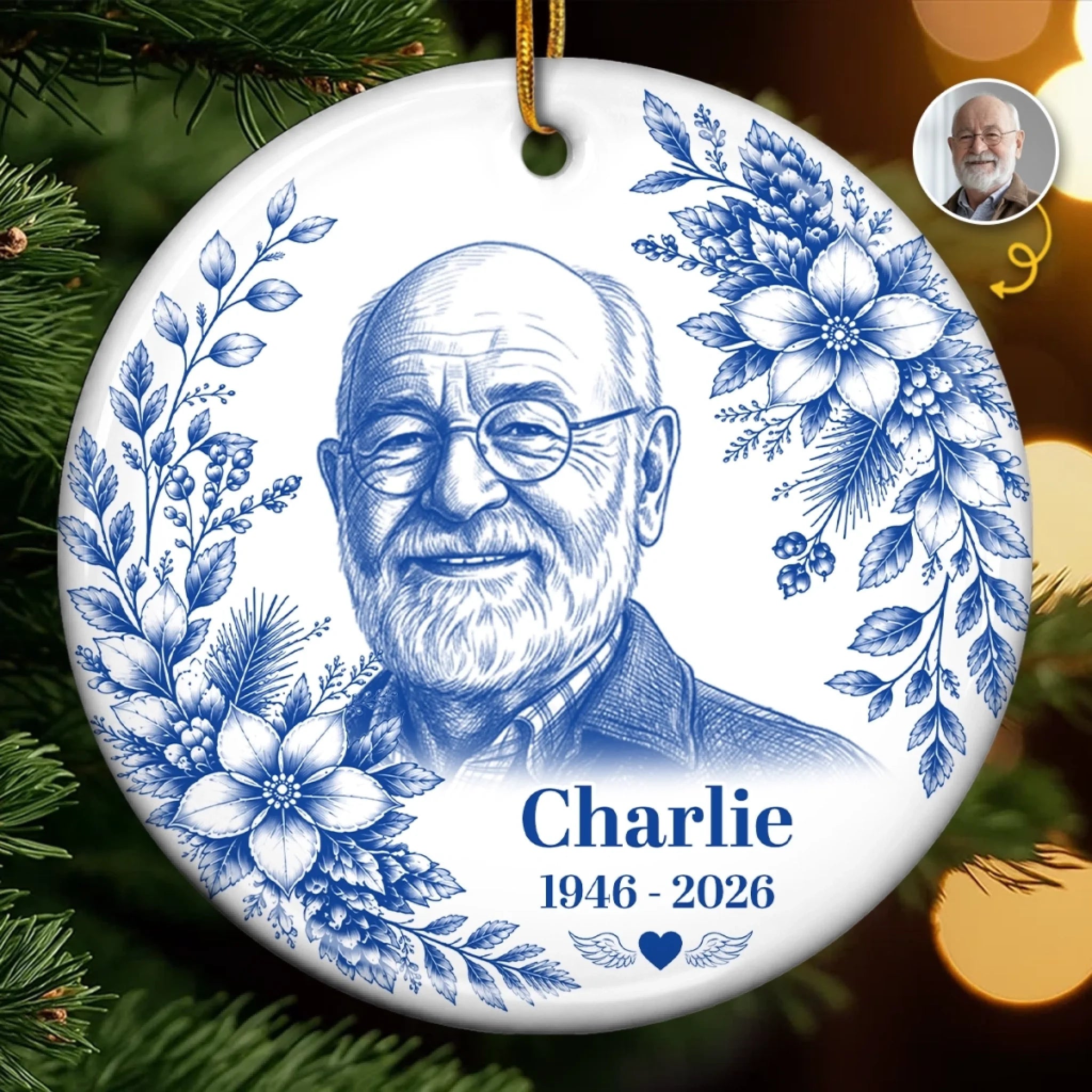 Custom Photo Ceramic Ornament Personalized Christmas Memorial Sympathy Gift for Loss of Mom or Dad