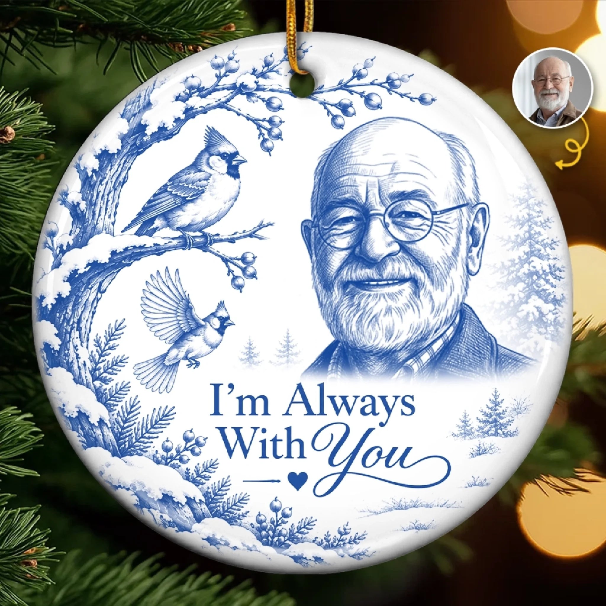 Custom Photo Ceramic Ornament Personalized Christmas Memorial Sympathy Gift for Loss of Mom or Dad