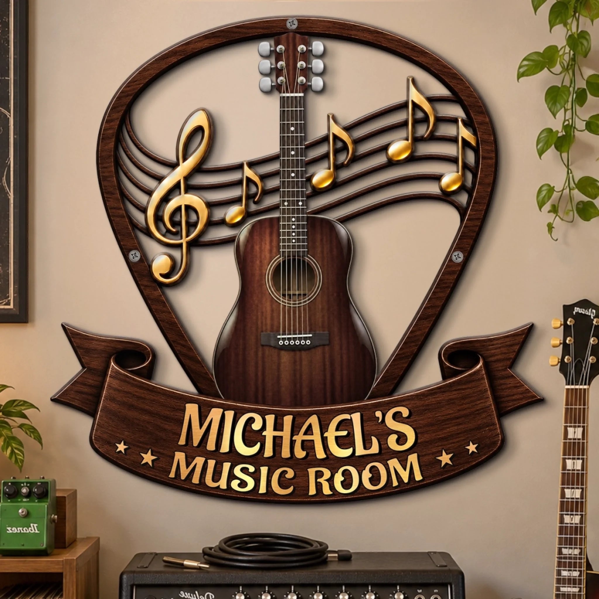Custom Shaped Metal Sign Personalized Birthday Gift for Guitar Lovers Play It Loud