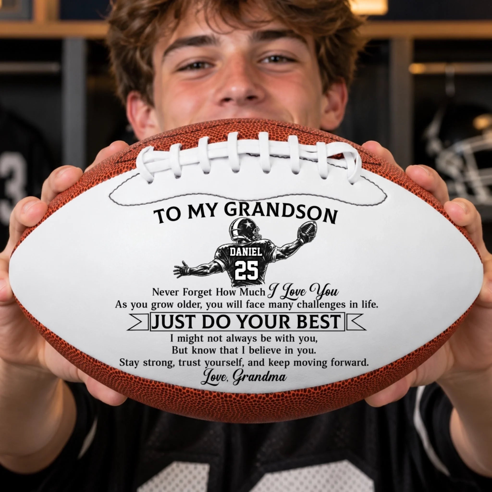 Custom Leather Football Personalized Birthday Gift for Son Grandson and American Football Fans