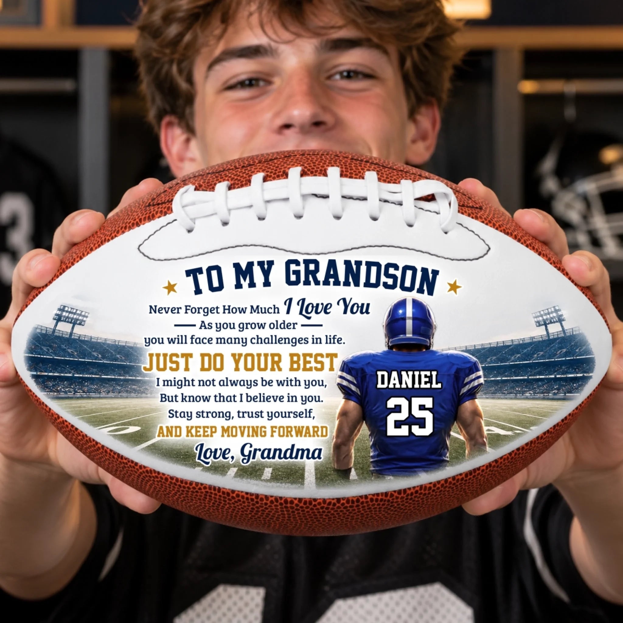 Custom Leather Football Personalized Birthday Gift for Son Grandson and Football Fans