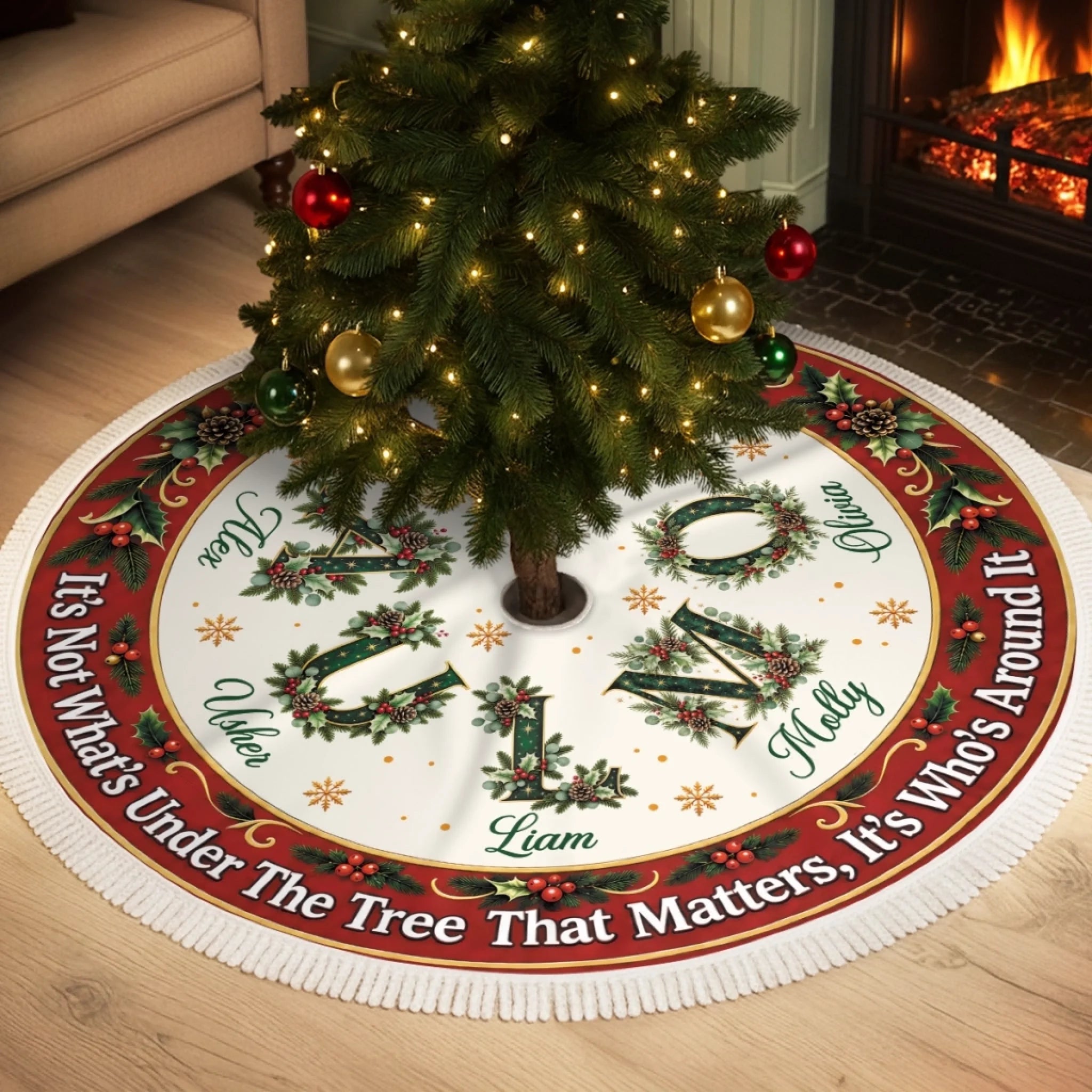 Custom Tree Skirt Personalized Christmas Gift for Mom Dad Brother Sister Gather Around With Love